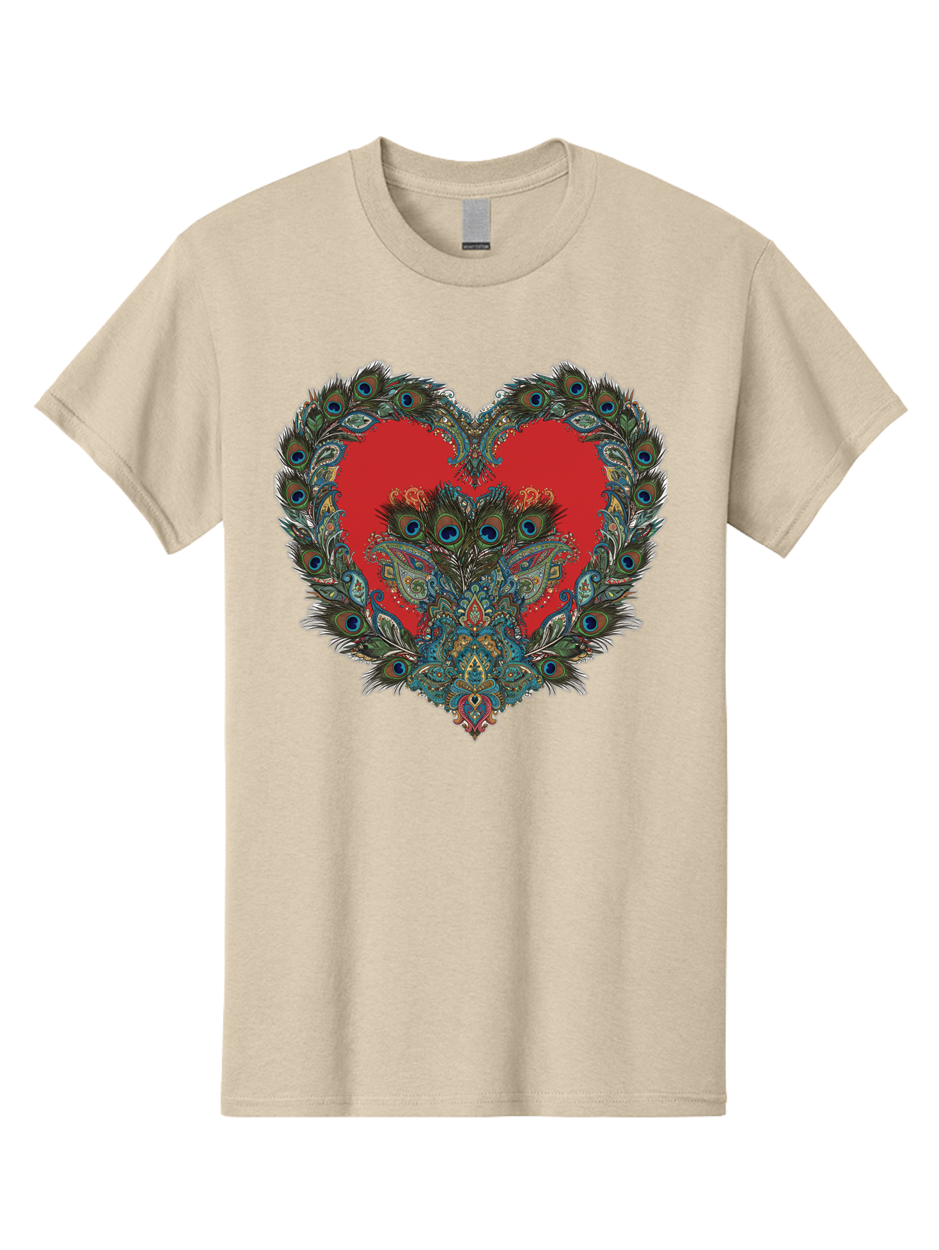 Heart-Peacock Men'S Graphic Tee, 100% Cotton, Comfortable Casual Summer Wear, Machine Washable, Heart Shape, Peacock Feathers, Red Heart, Blue Eyes, Colorful Design, Intricate Patterns, Symbolic Heart, Vibrant Colors, Emotional Expression, Baa788 3