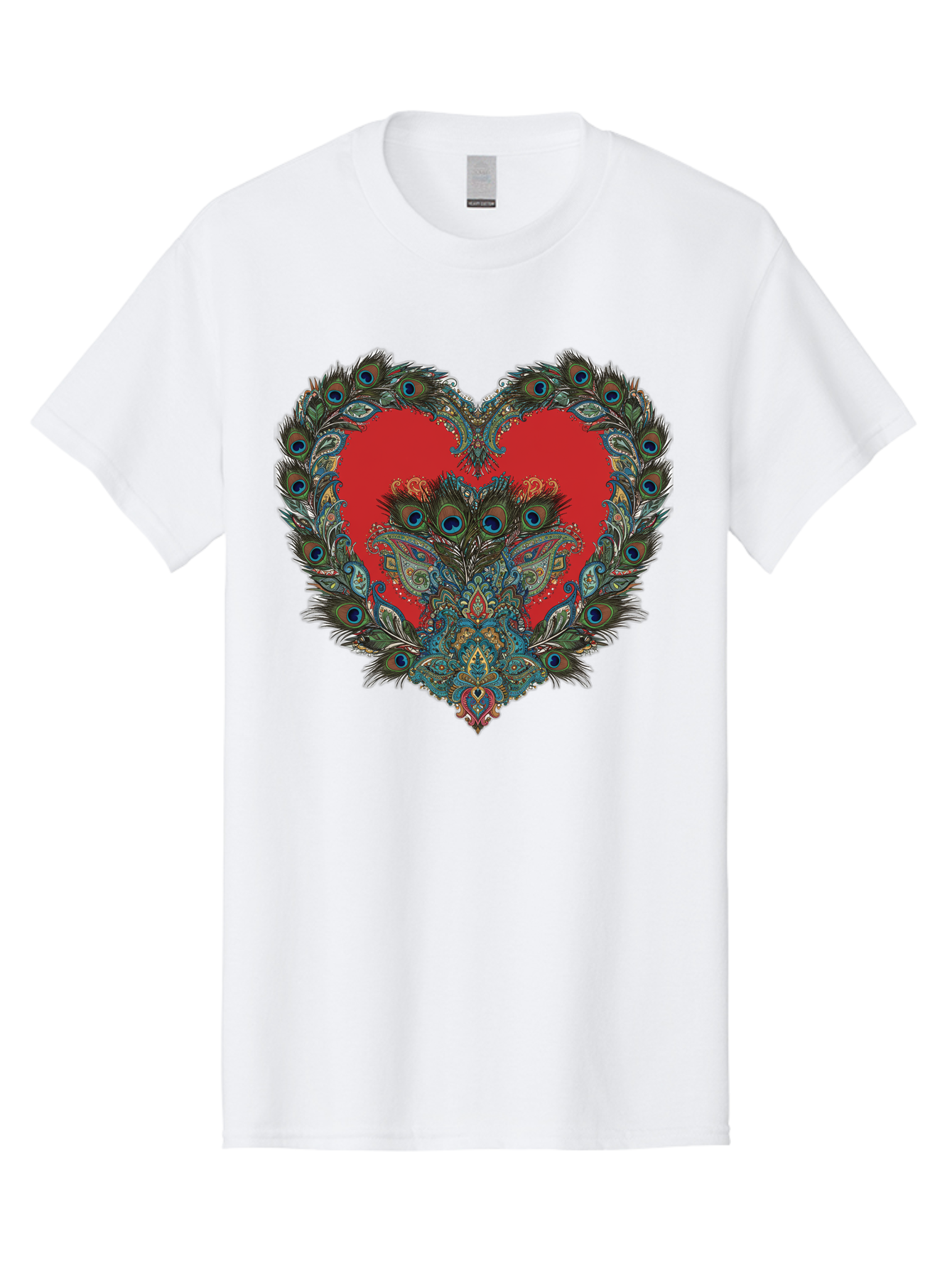 Heart-Peacock Men'S Graphic Tee, 100% Cotton, Comfortable Casual Summer Wear, Machine Washable, Heart Shape, Peacock Feathers, Red Heart, Blue Eyes, Colorful Design, Intricate Patterns, Symbolic Heart, Vibrant Colors, Emotional Expression, Baa788 17