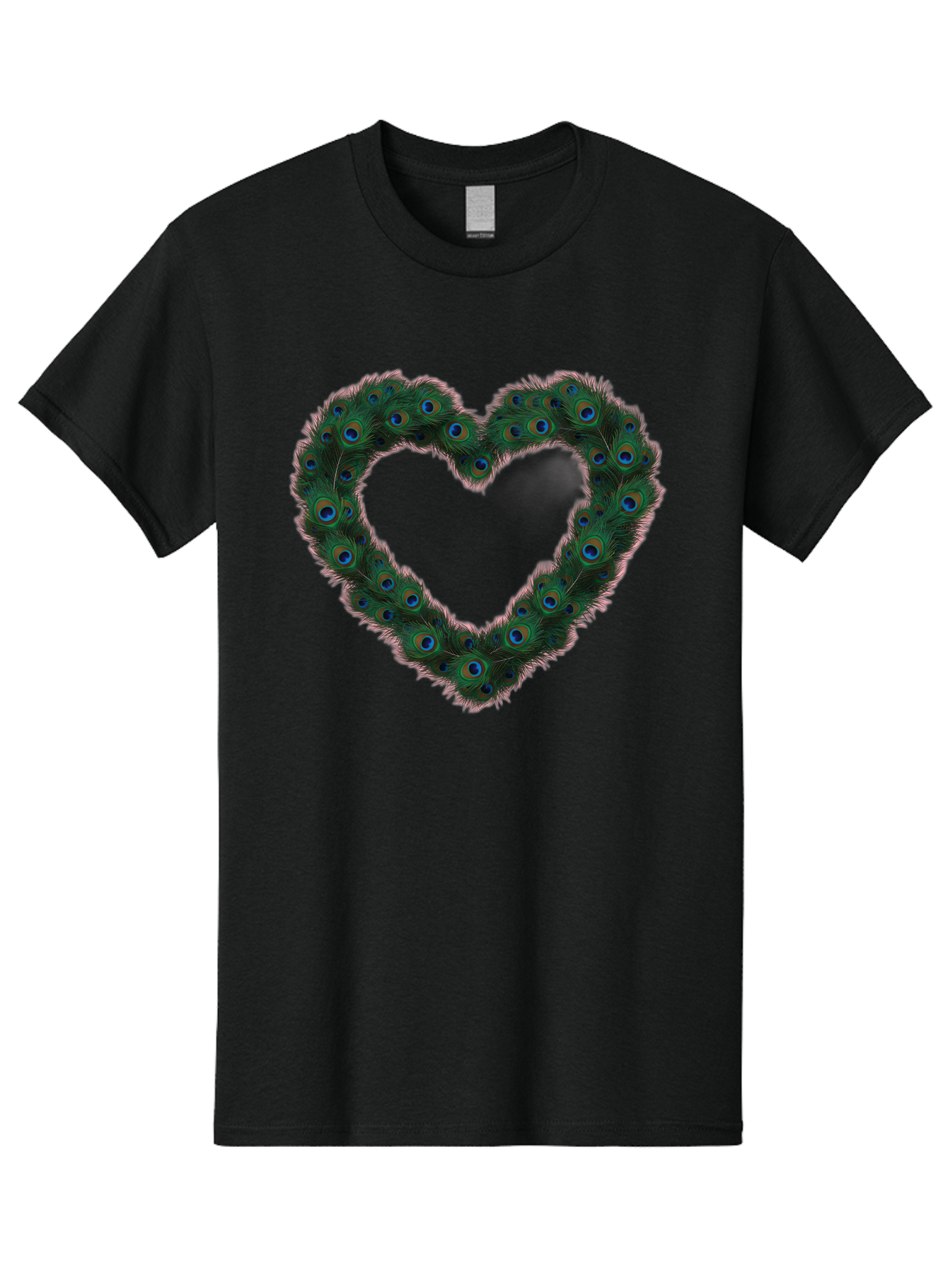 Heart-Shape-Peacock-Feathers Men'S Graphic Tee, 100% Cotton, Comfortable Casual Summer Wear, Machine Washable, Heart Shaped Peacock Feathers, Eye-Catching Design, Vibrant Blue And Green Hues, Symbol Of Love, Decorative Art, Colorful Pattern, Baa790 7