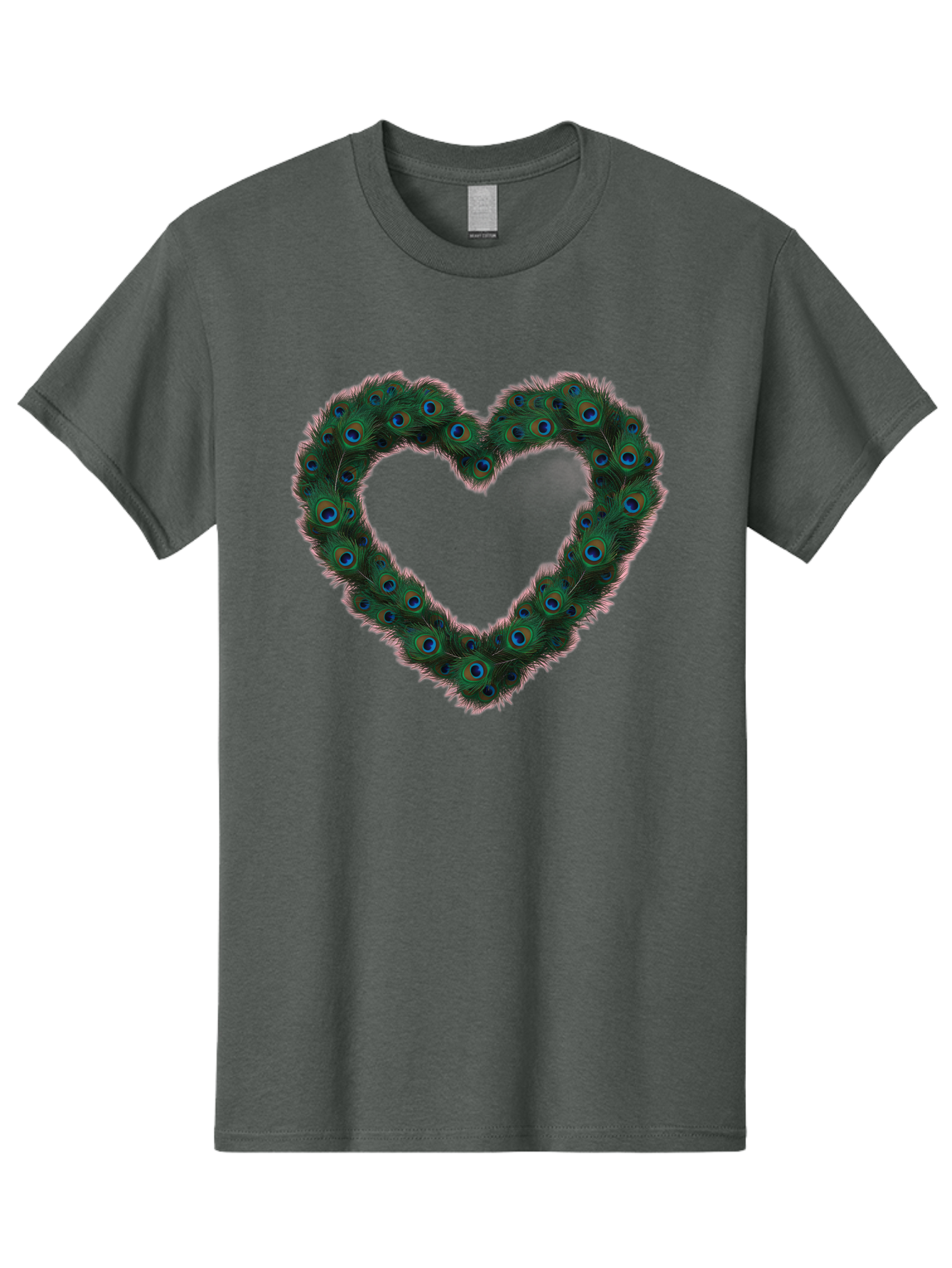 Heart-Shape-Peacock-Feathers Men'S Graphic Tee, 100% Cotton, Comfortable Casual Summer Wear, Machine Washable, Heart Shaped Peacock Feathers, Eye-Catching Design, Vibrant Blue And Green Hues, Symbol Of Love, Decorative Art, Colorful Pattern, Baa790 23