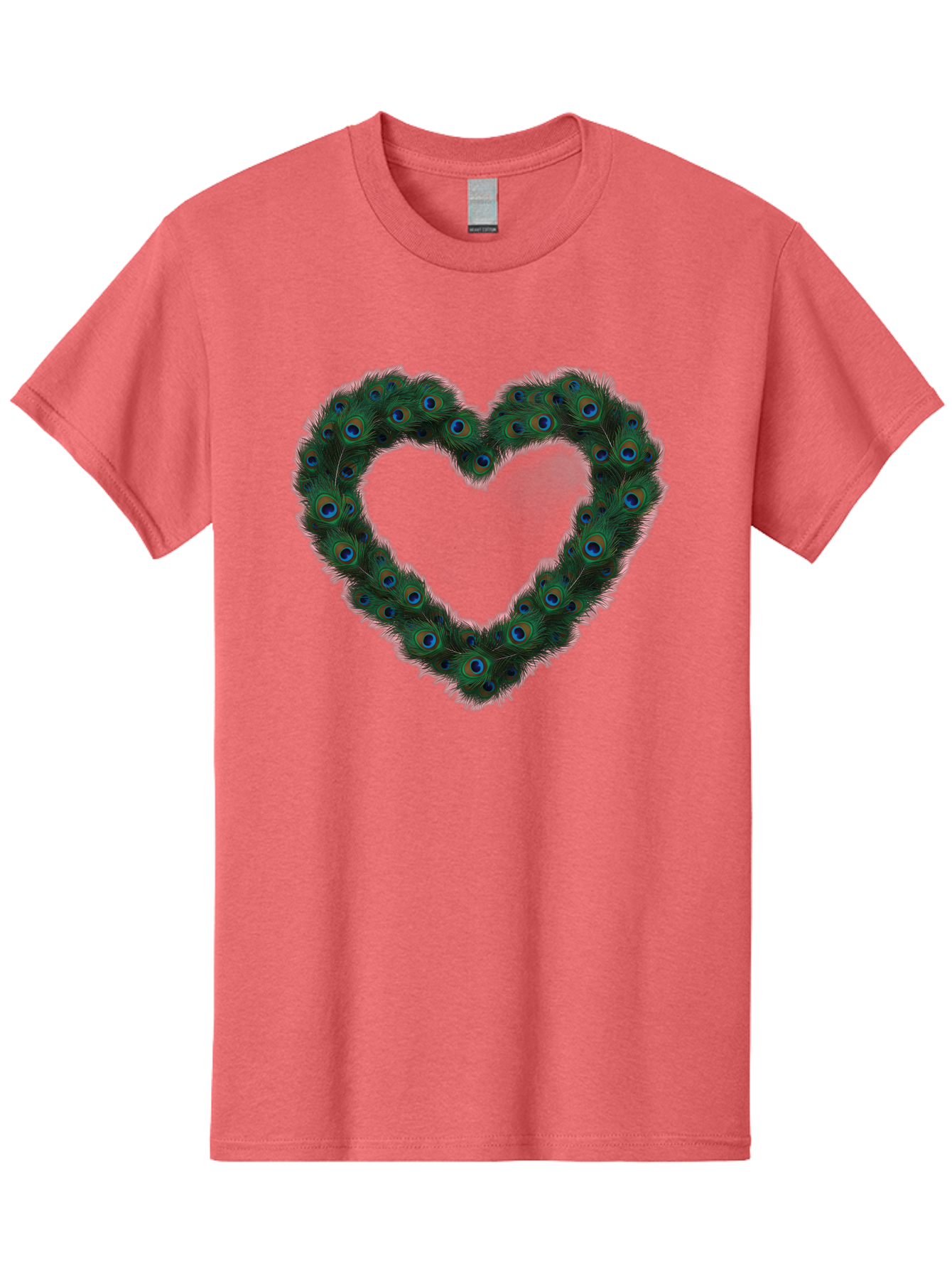 Heart-Shape-Peacock-Feathers Men'S Graphic Tee, 100% Cotton, Comfortable Casual Summer Wear, Machine Washable, Heart Shaped Peacock Feathers, Eye-Catching Design, Vibrant Blue And Green Hues, Symbol Of Love, Decorative Art, Colorful Pattern, Baa790 15