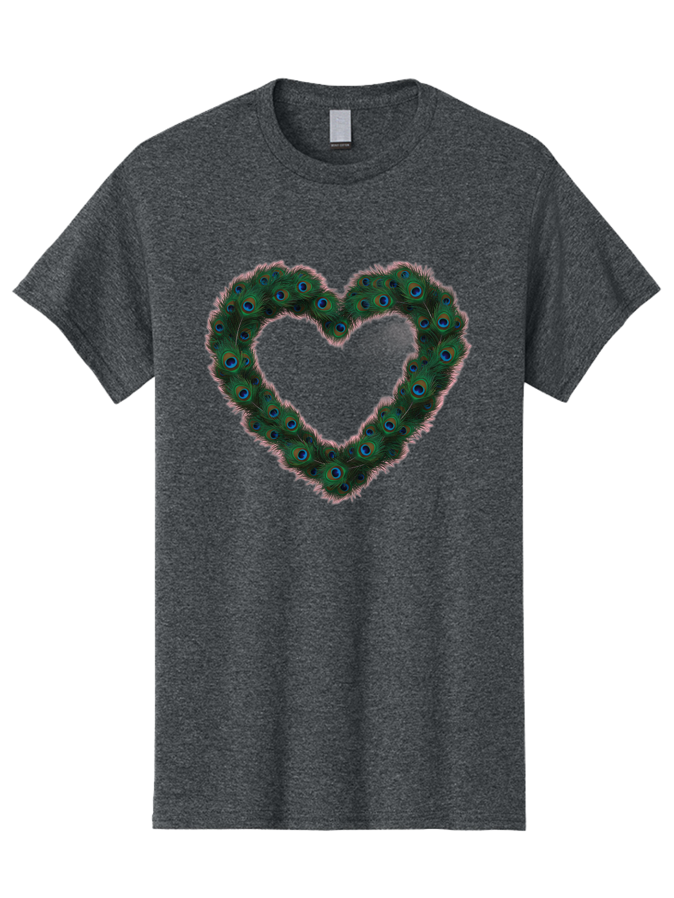 Heart-Shape-Peacock-Feathers Men'S Graphic Tee, 100% Cotton, Comfortable Casual Summer Wear, Machine Washable, Heart Shaped Peacock Feathers, Eye-Catching Design, Vibrant Blue And Green Hues, Symbol Of Love, Decorative Art, Colorful Pattern, Baa790 13