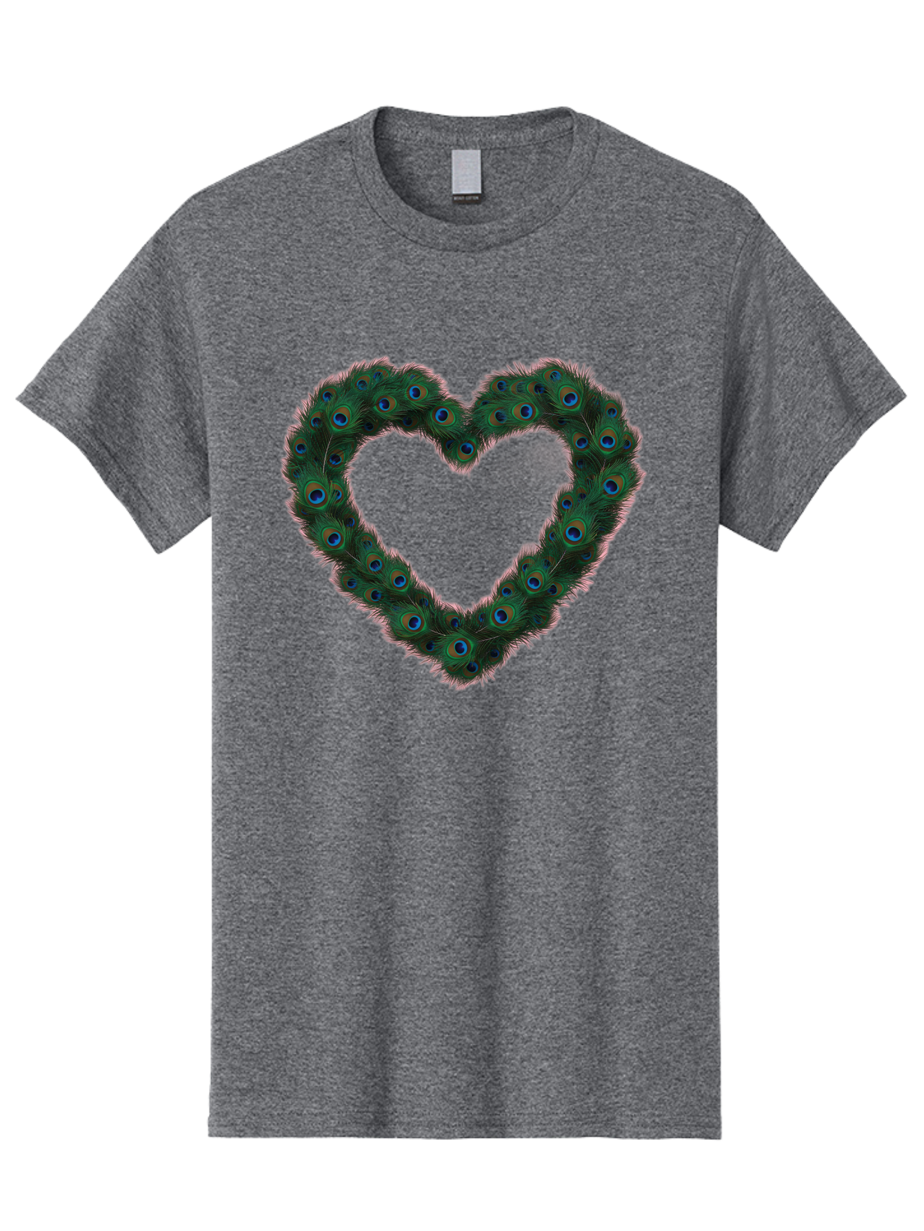 Heart-Shape-Peacock-Feathers Men'S Graphic Tee, 100% Cotton, Comfortable Casual Summer Wear, Machine Washable, Heart Shaped Peacock Feathers, Eye-Catching Design, Vibrant Blue And Green Hues, Symbol Of Love, Decorative Art, Colorful Pattern, Baa790 11