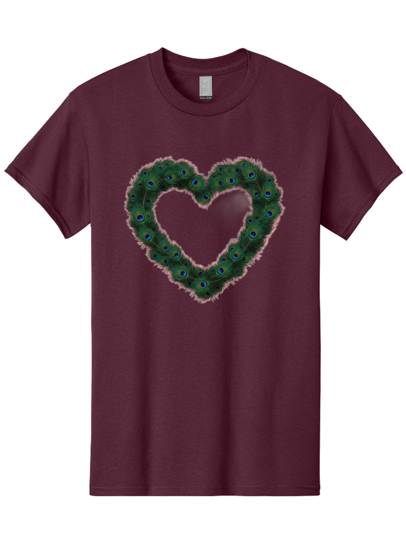 Heart-Shape-Peacock-Feathers Men'S Graphic Tee, 100% Cotton, Comfortable Casual Summer Wear, Machine Washable, Heart Shaped Peacock Feathers, Eye-Catching Design, Vibrant Blue And Green Hues, Symbol Of Love, Decorative Art, Colorful Pattern, Baa790 1