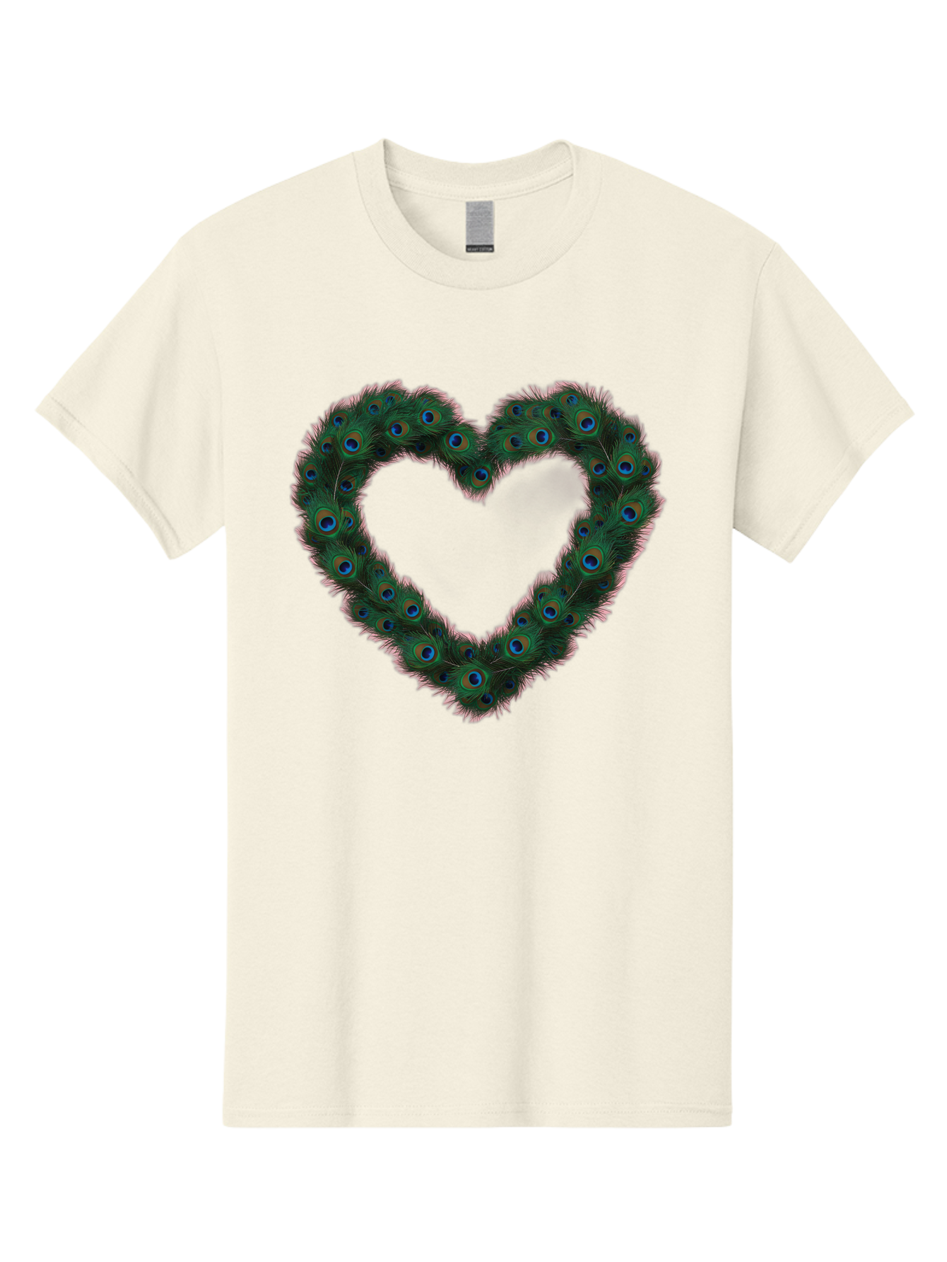Heart-Shape-Peacock-Feathers Men'S Graphic Tee, 100% Cotton, Comfortable Casual Summer Wear, Machine Washable, Heart Shaped Peacock Feathers, Eye-Catching Design, Vibrant Blue And Green Hues, Symbol Of Love, Decorative Art, Colorful Pattern, Baa790 17
