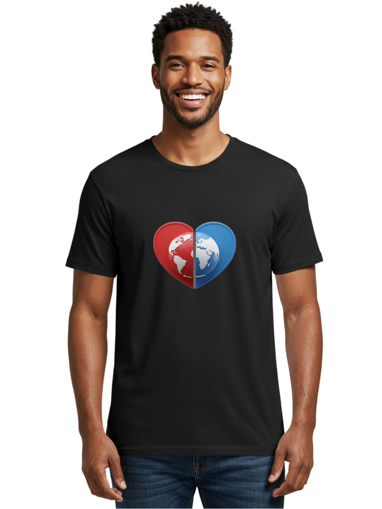 Heart-Shaped-Earth Men'S Graphic Tee, 100% Cotton, Comfortable Casual Summer Wear, Machine Washable, Heart-Shaped Earth, Global Unity, World Love, International Harmony, Earth Symbol, Global Connection, Love For Planet, World Map, Baa791 12
