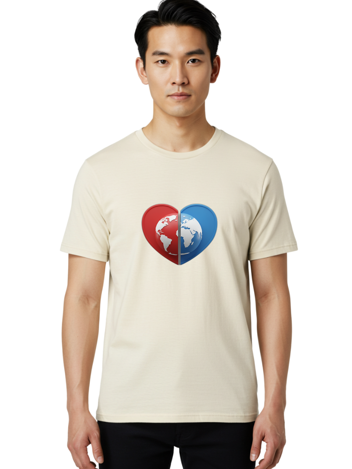 Heart-Shaped-Earth Men'S Graphic Tee, 100% Cotton, Comfortable Casual Summer Wear, Machine Washable, Heart-Shaped Earth, Global Unity, World Love, International Harmony, Earth Symbol, Global Connection, Love For Planet, World Map, Baa791 2