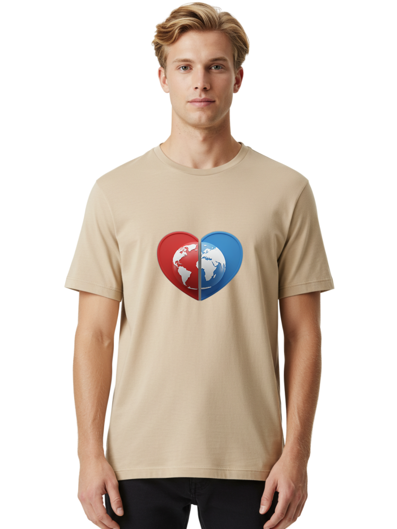 Heart-Shaped-Earth Men'S Graphic Tee, 100% Cotton, Comfortable Casual Summer Wear, Machine Washable, Heart-Shaped Earth, Global Unity, World Love, International Harmony, Earth Symbol, Global Connection, Love For Planet, World Map, Baa791 14
