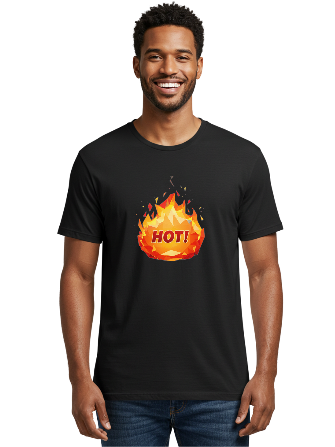 Hot-6 Men'S Graphic Tee, 100% Cotton, Comfortable Casual Summer Wear, Machine Washable, Hot Badge, Fiery Emblem, Orange Flames, Bold Text, Hot!, Burning Effect, Vibrant Graphics, Attention-Grabbing Design, Fiery Graphics, Explosive Badge Baa805 6
