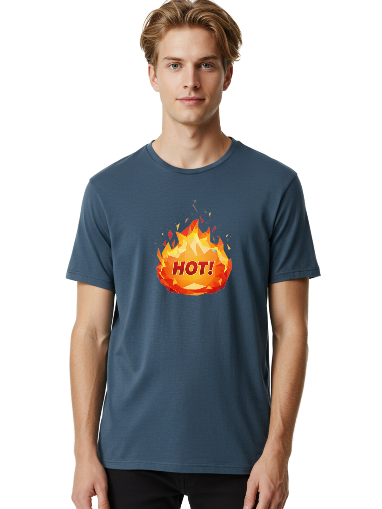 Hot-6 Men'S Graphic Tee, 100% Cotton, Comfortable Casual Summer Wear, Machine Washable, Hot Badge, Fiery Emblem, Orange Flames, Bold Text, Hot!, Burning Effect, Vibrant Graphics, Attention-Grabbing Design, Fiery Graphics, Explosive Badge Baa805 4