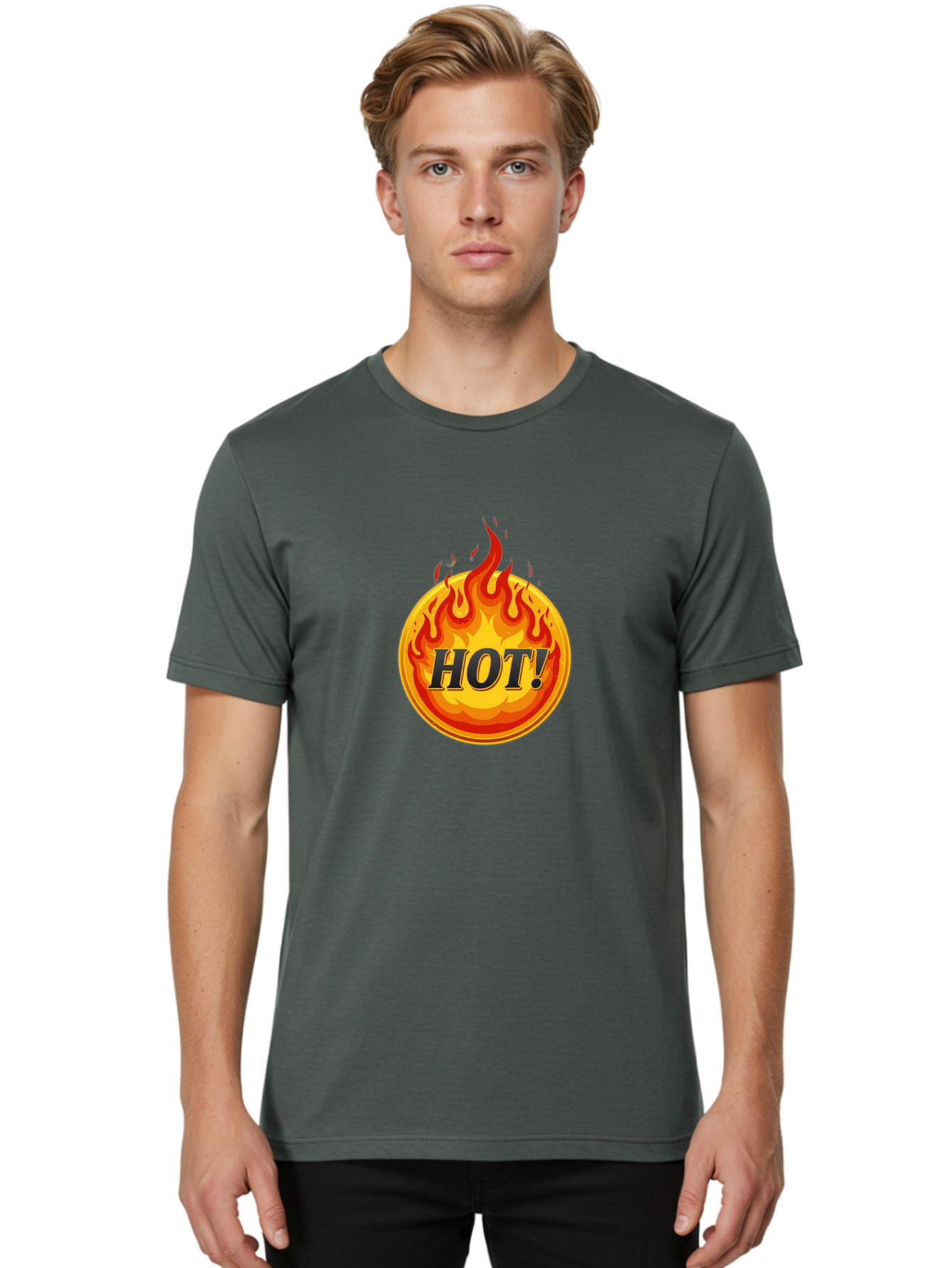 Hot-7 Men'S Graphic Tee, 100% Cotton, Comfortable Casual Summer Wear, Machine Washable, Flame Design, Fiery Graphic, Hot Item, Bold Typography, Fiery Theme, Hot! Text, Vibrant Colors, Energetic Vibe, Dynamic Illustration Baa806 6