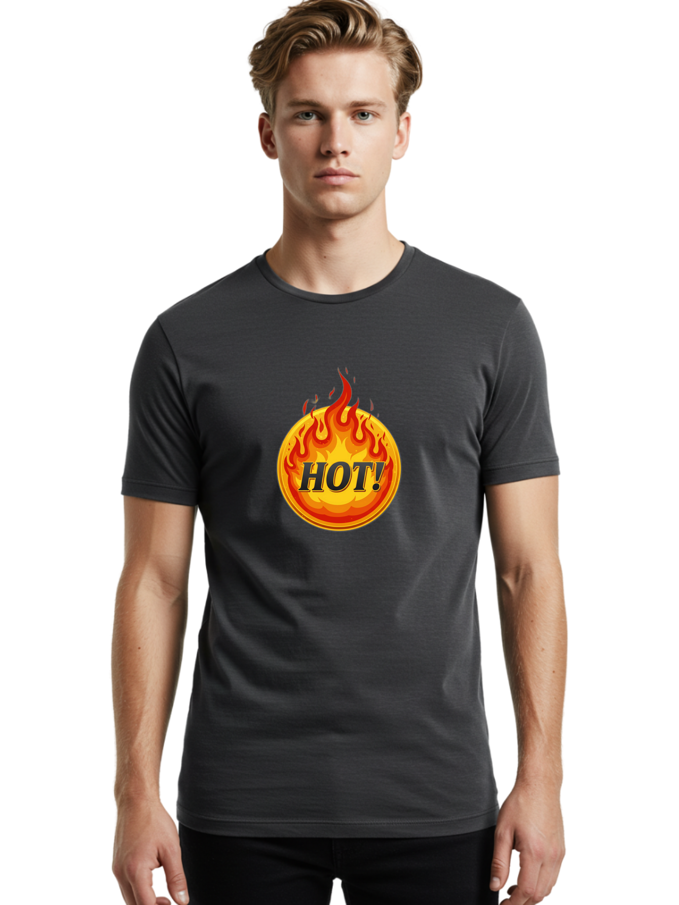Hot-7 Men'S Graphic Tee, 100% Cotton, Comfortable Casual Summer Wear, Machine Washable, Flame Design, Fiery Graphic, Hot Item, Bold Typography, Fiery Theme, Hot! Text, Vibrant Colors, Energetic Vibe, Dynamic Illustration Baa806 18