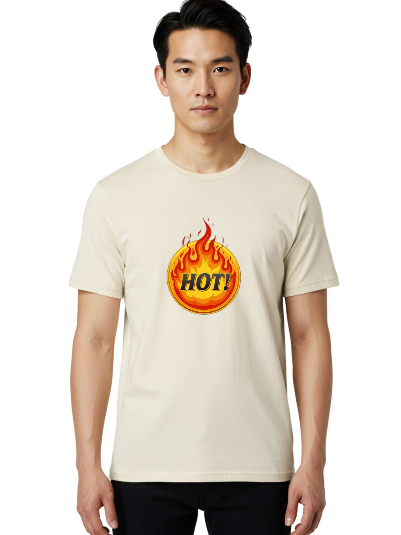 Hot-7 Men'S Graphic Tee, 100% Cotton, Comfortable Casual Summer Wear, Machine Washable, Flame Design, Fiery Graphic, Hot Item, Bold Typography, Fiery Theme, Hot! Text, Vibrant Colors, Energetic Vibe, Dynamic Illustration Baa806 24