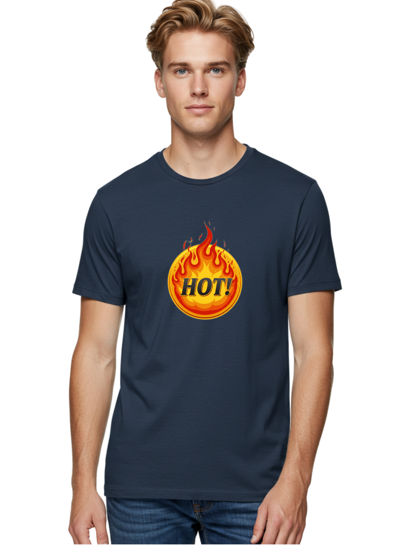 Hot-7 Men'S Graphic Tee, 100% Cotton, Comfortable Casual Summer Wear, Machine Washable, Flame Design, Fiery Graphic, Hot Item, Bold Typography, Fiery Theme, Hot! Text, Vibrant Colors, Energetic Vibe, Dynamic Illustration Baa806 26