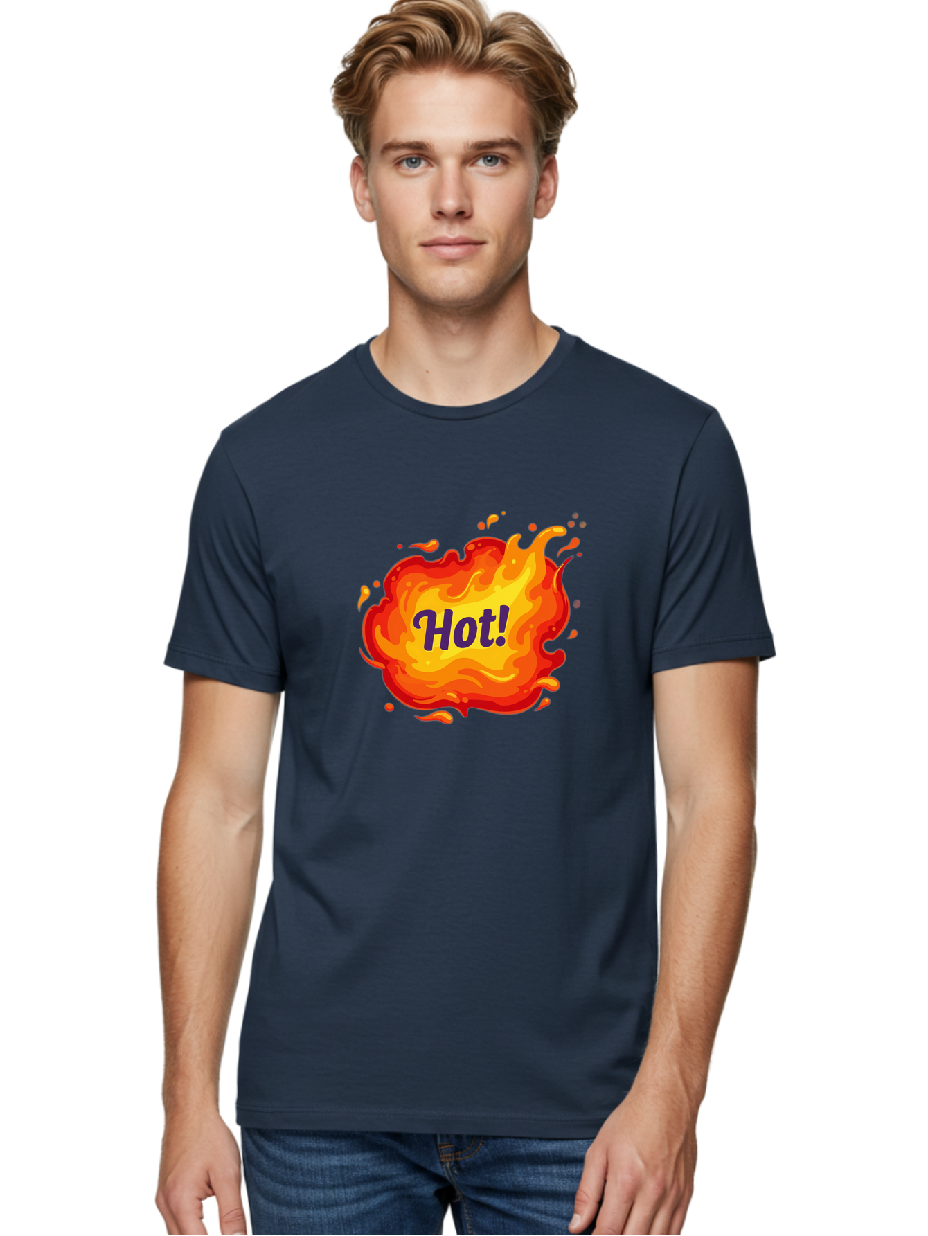 Hot-8 Men'S Graphic Tee, 100% Cotton, Comfortable Casual Summer Wear, Machine Washable, Hot!, Fiery Splatter, Vibrant Colors, Energetic Design, Attention-Grabbing Graphic, Bold Typography, Flames, Splashes, Dynamic Illustration Baa807 24