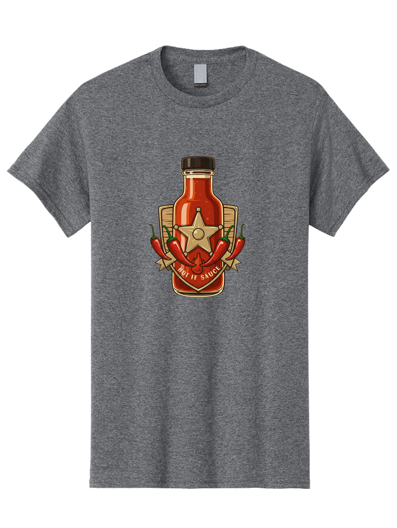 Hot-If-Sauce Men'S Graphic Tee, 100% Cotton, Comfortable Casual Summer Wear, Machine Washable, Hot Sauce Bottle, Spicy Condiment, Chili Peppers, Star Emblem, Vintage Label, Fiery Flavor, Savory Seasoning, Gourmet Cuisine Baa811 3
