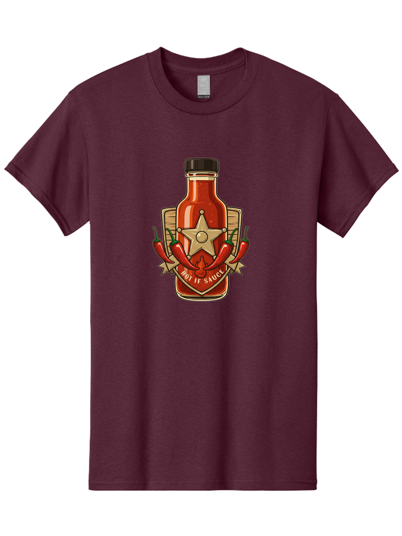 Hot-If-Sauce Men'S Graphic Tee, 100% Cotton, Comfortable Casual Summer Wear, Machine Washable, Hot Sauce Bottle, Spicy Condiment, Chili Peppers, Star Emblem, Vintage Label, Fiery Flavor, Savory Seasoning, Gourmet Cuisine Baa811 21