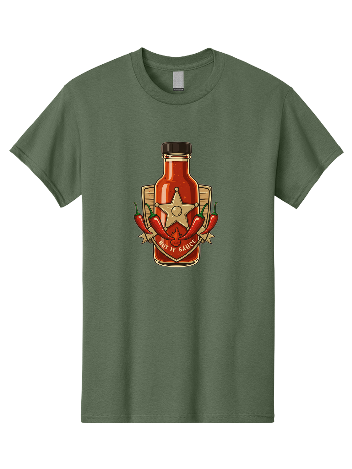 Hot-If-Sauce Men'S Graphic Tee, 100% Cotton, Comfortable Casual Summer Wear, Machine Washable, Hot Sauce Bottle, Spicy Condiment, Chili Peppers, Star Emblem, Vintage Label, Fiery Flavor, Savory Seasoning, Gourmet Cuisine Baa811 17