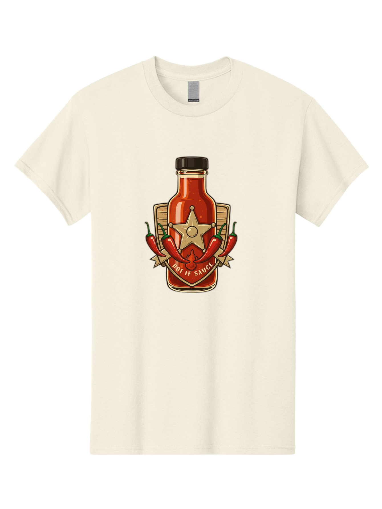Hot-If-Sauce Men'S Graphic Tee, 100% Cotton, Comfortable Casual Summer Wear, Machine Washable, Hot Sauce Bottle, Spicy Condiment, Chili Peppers, Star Emblem, Vintage Label, Fiery Flavor, Savory Seasoning, Gourmet Cuisine Baa811 23