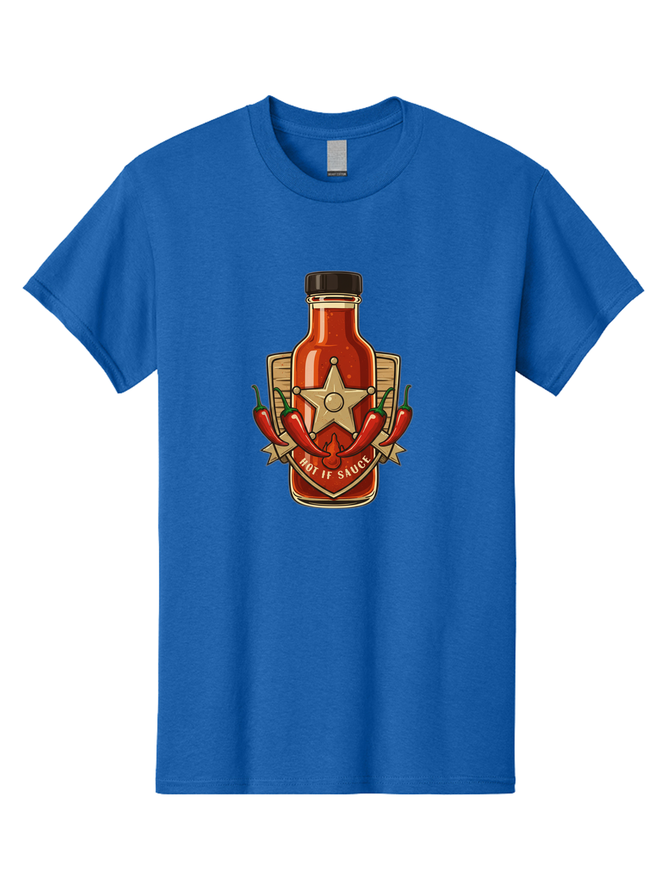 Hot-If-Sauce Men'S Graphic Tee, 100% Cotton, Comfortable Casual Summer Wear, Machine Washable, Hot Sauce Bottle, Spicy Condiment, Chili Peppers, Star Emblem, Vintage Label, Fiery Flavor, Savory Seasoning, Gourmet Cuisine Baa811 7