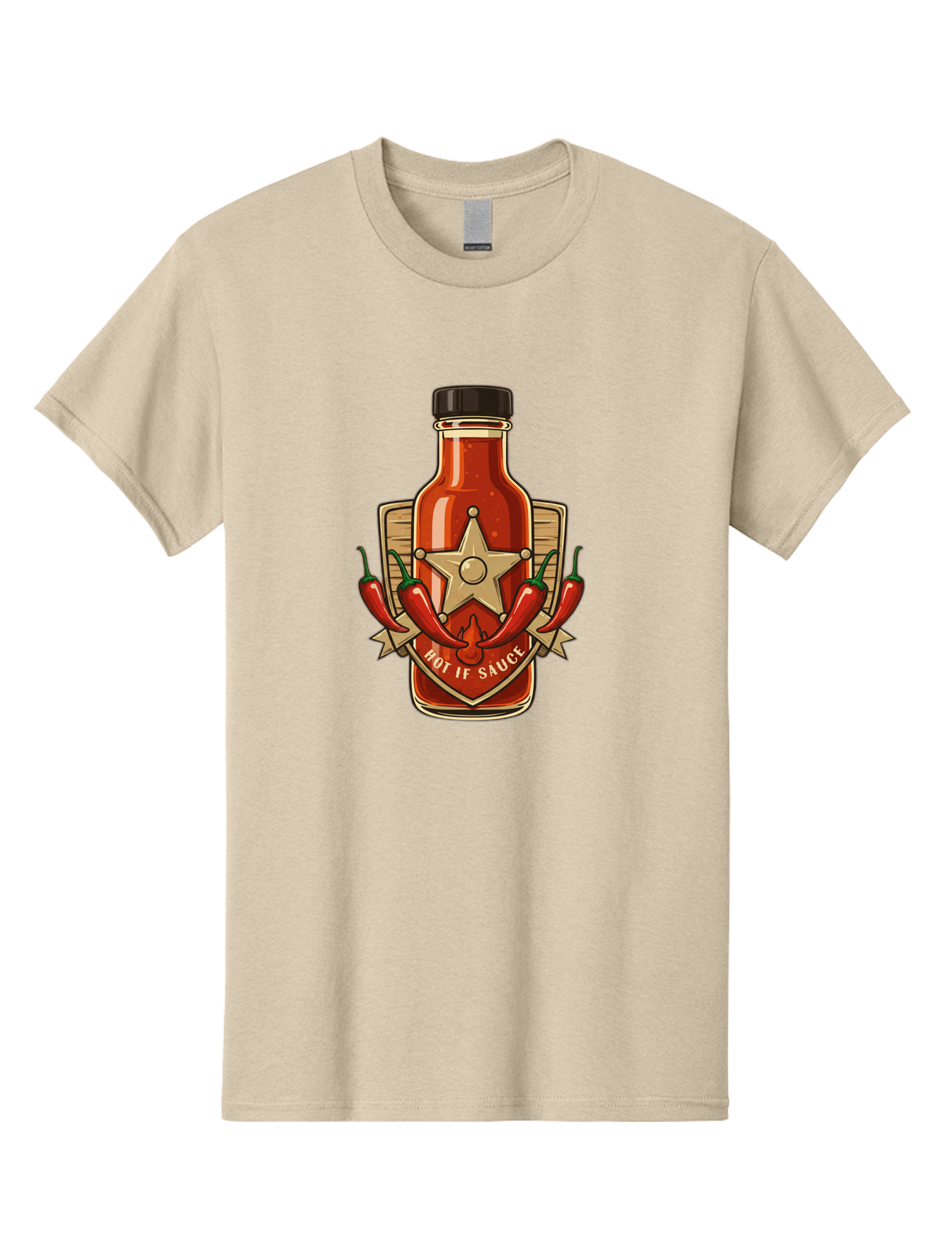 Hot-If-Sauce Men'S Graphic Tee, 100% Cotton, Comfortable Casual Summer Wear, Machine Washable, Hot Sauce Bottle, Spicy Condiment, Chili Peppers, Star Emblem, Vintage Label, Fiery Flavor, Savory Seasoning, Gourmet Cuisine Baa811 27