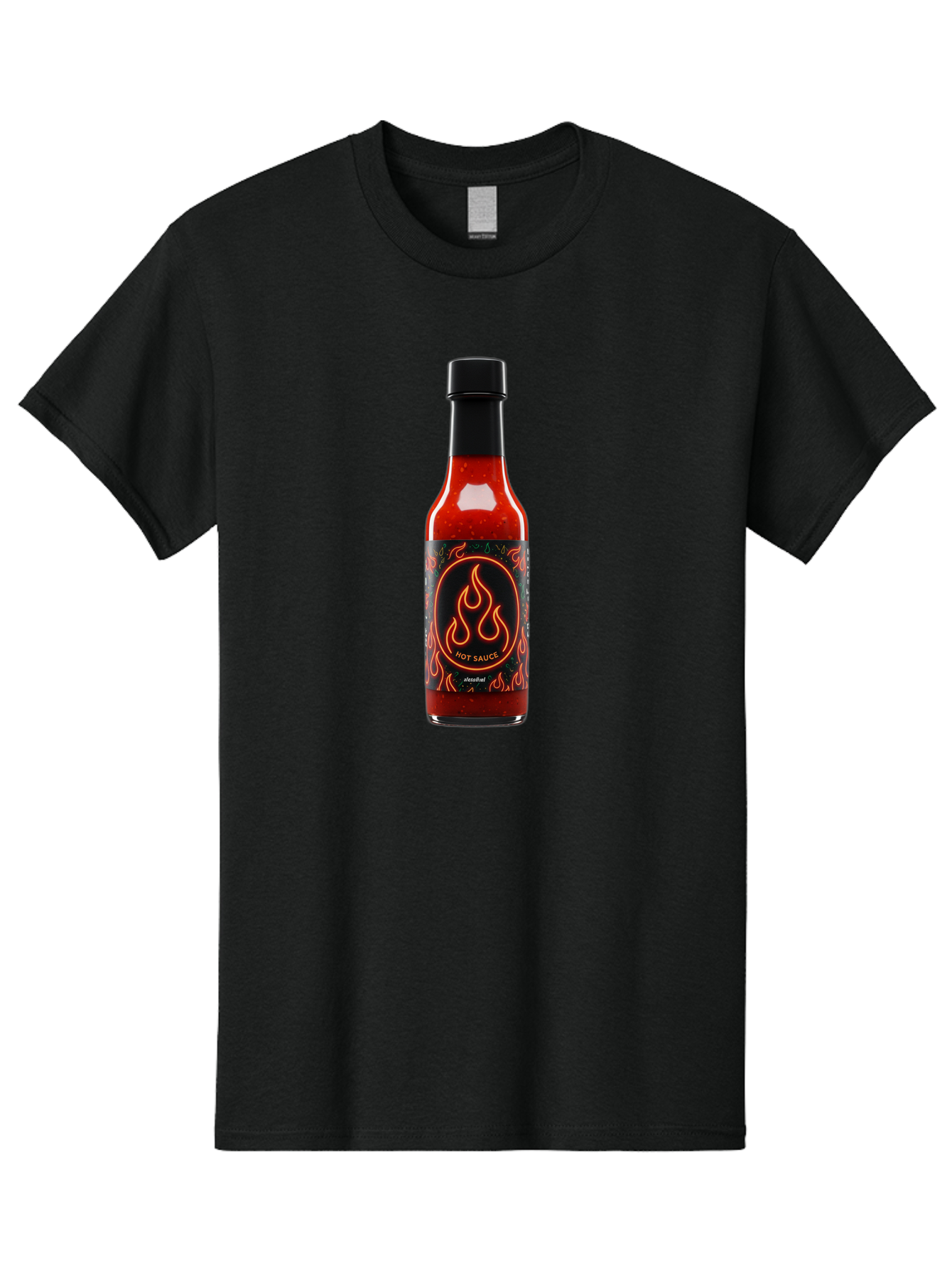 Hot-Sauce-2 Men'S Graphic Tee, 100% Cotton, Comfortable Casual Summer Wear, Machine Washable, Hot Sauce, Spicy Condiment, Chili Peppers, Red Sauce, Glass Bottle, Black Cap, Flame Design, Hot Sauce Bottle, Condiment Bottle, Spicy Food Baa814 21