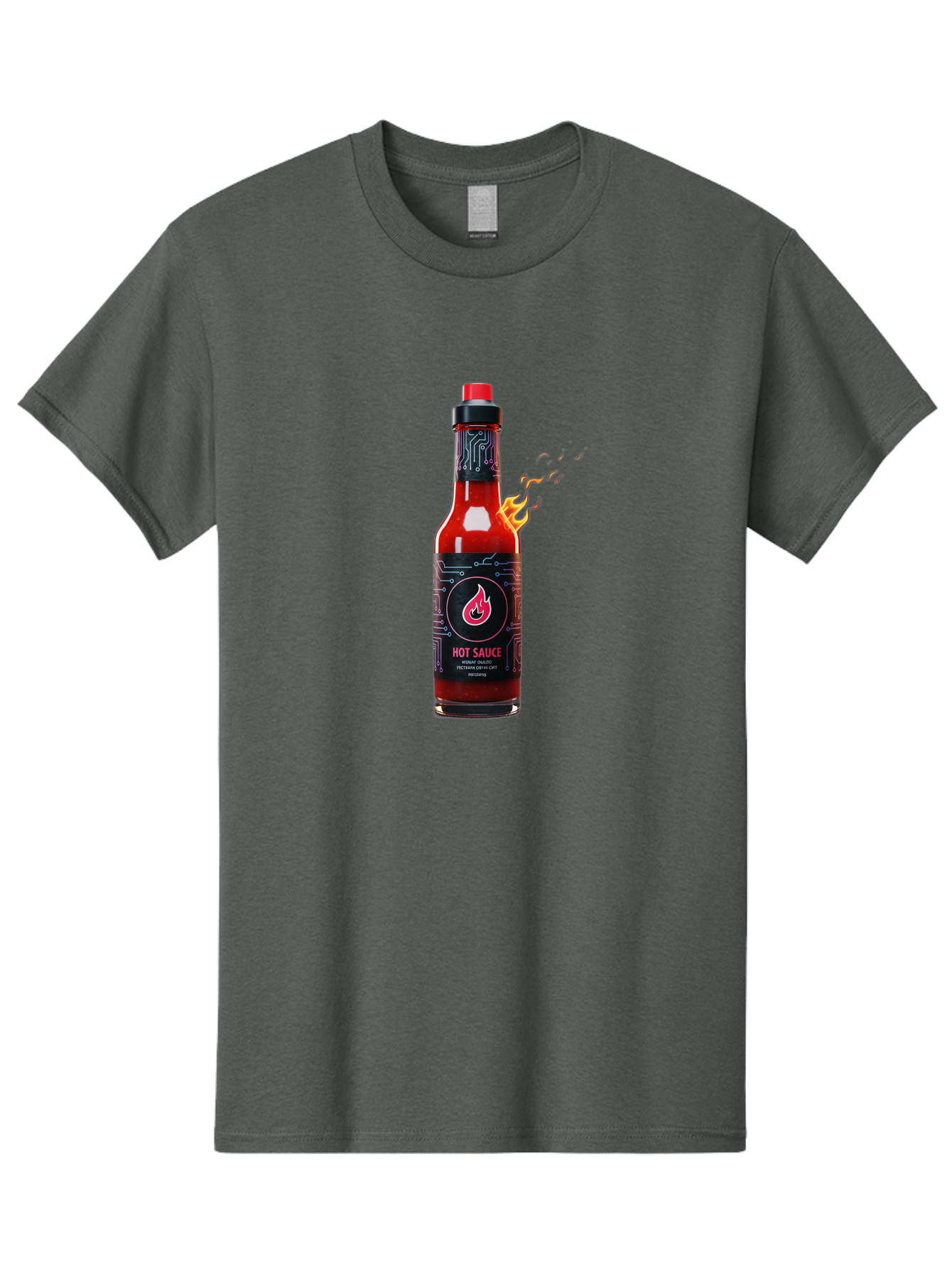 Hot-Sauce-5 Men'S Graphic Tee, 100% Cotton, Comfortable Casual Summer Wear, Machine Washable, Hot Sauce Bottle, Spicy Condiment, Chili Pepper Sauce, Fiery Flavor, Red Sauce, Black Label, Circuit Design, Flames Baa817 21