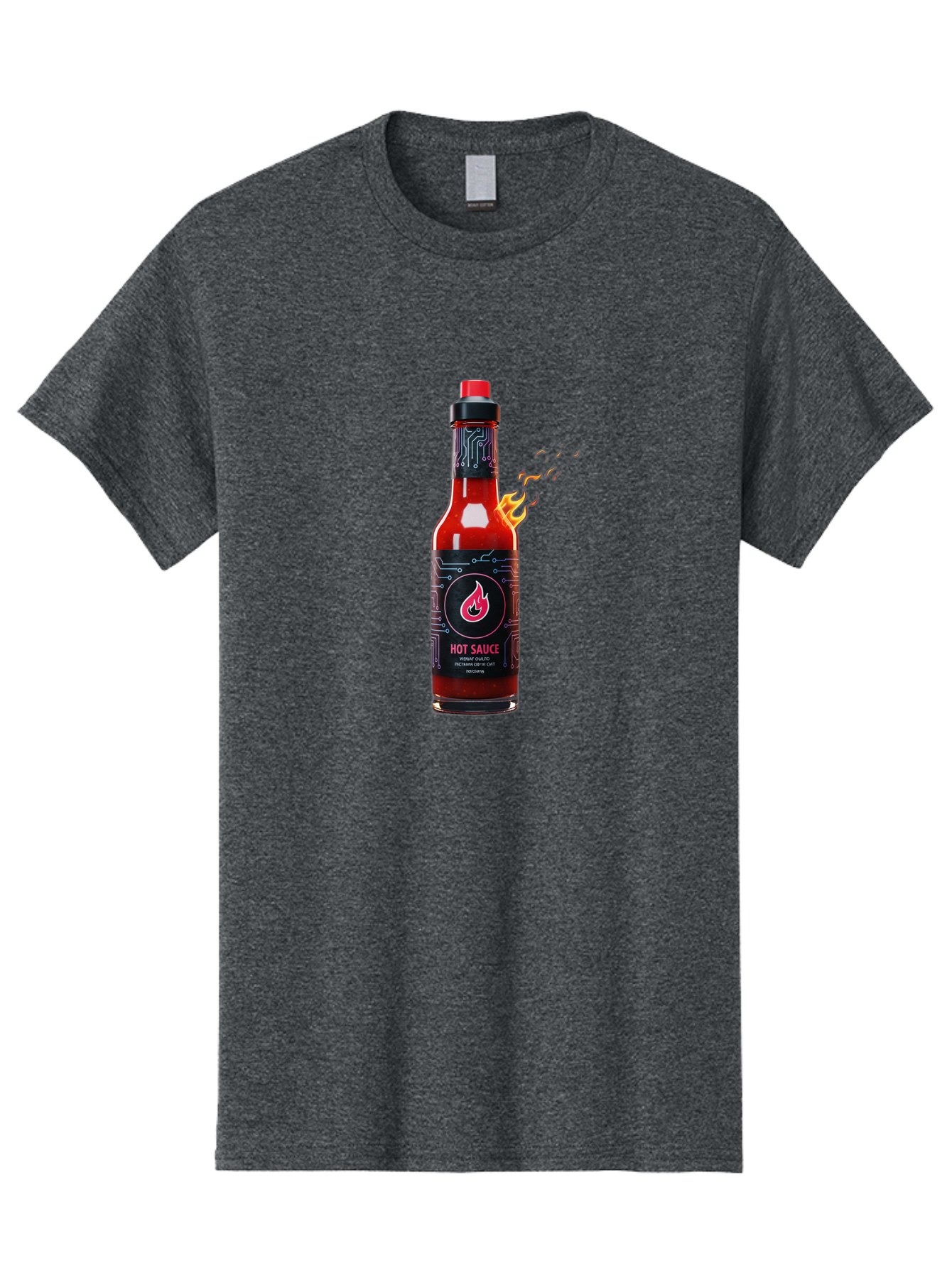 Hot-Sauce-5 Men'S Graphic Tee, 100% Cotton, Comfortable Casual Summer Wear, Machine Washable, Hot Sauce Bottle, Spicy Condiment, Chili Pepper Sauce, Fiery Flavor, Red Sauce, Black Label, Circuit Design, Flames Baa817 15