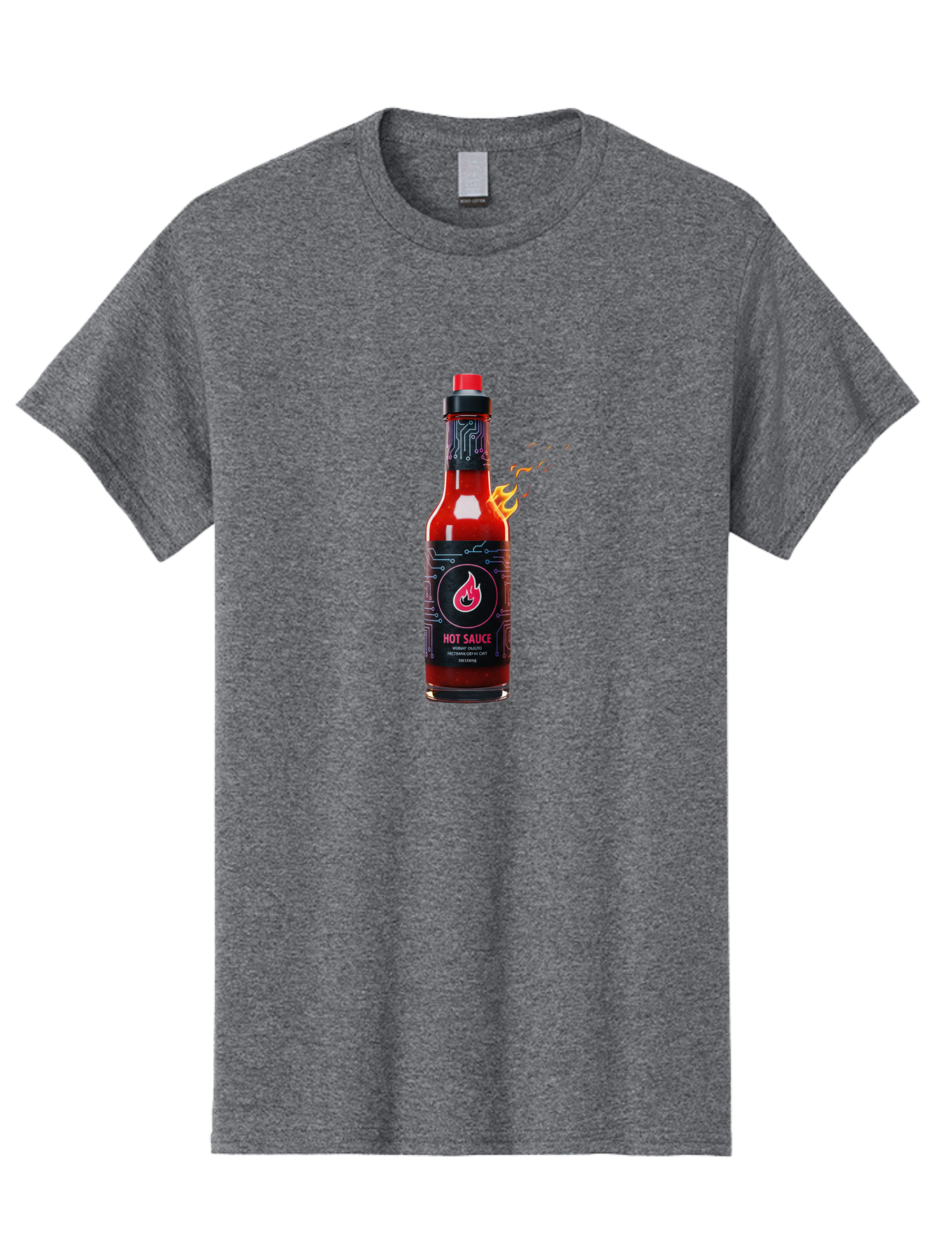 Hot-Sauce-5 Men'S Graphic Tee, 100% Cotton, Comfortable Casual Summer Wear, Machine Washable, Hot Sauce Bottle, Spicy Condiment, Chili Pepper Sauce, Fiery Flavor, Red Sauce, Black Label, Circuit Design, Flames Baa817 3