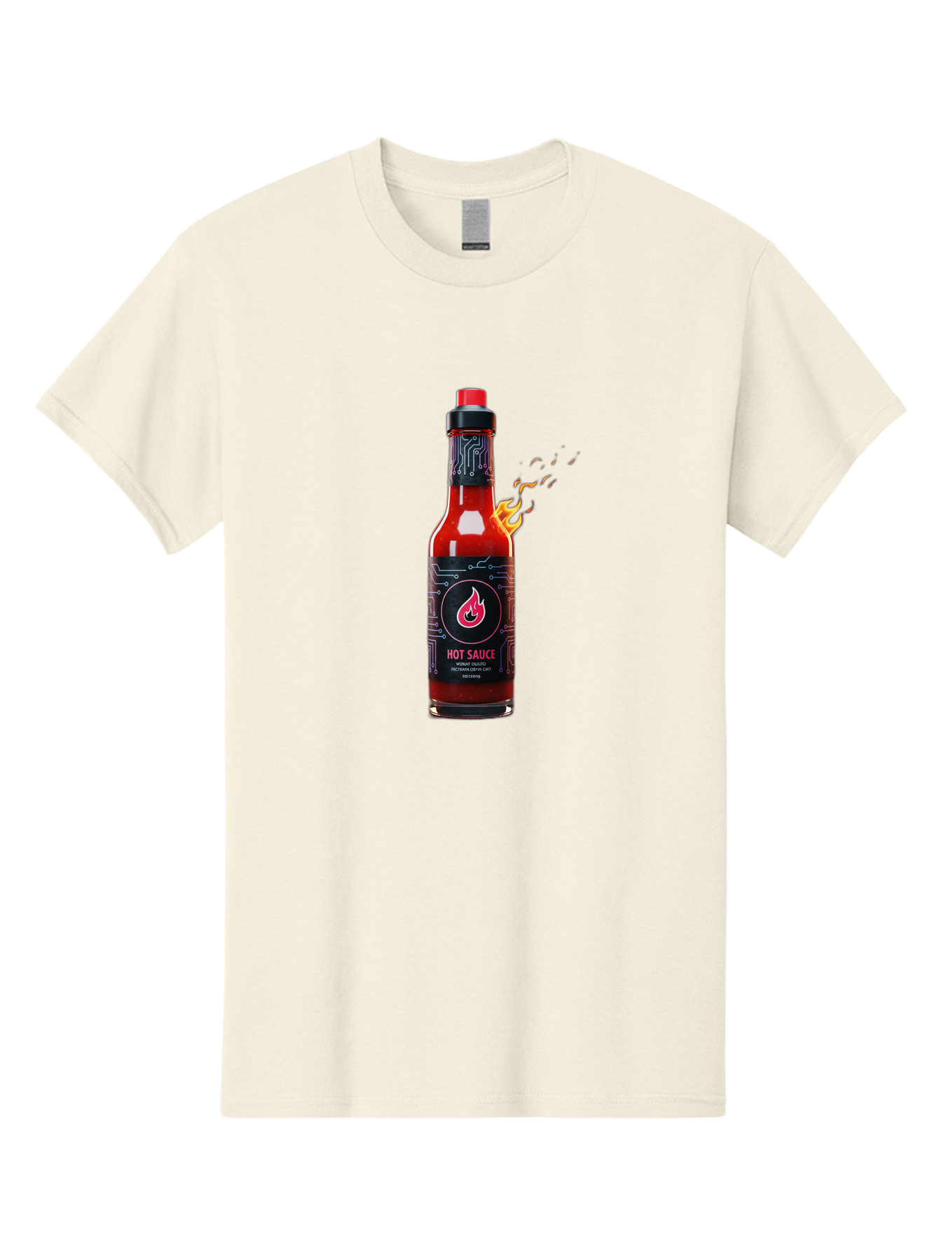 Hot-Sauce-5 Men'S Graphic Tee, 100% Cotton, Comfortable Casual Summer Wear, Machine Washable, Hot Sauce Bottle, Spicy Condiment, Chili Pepper Sauce, Fiery Flavor, Red Sauce, Black Label, Circuit Design, Flames Baa817 17