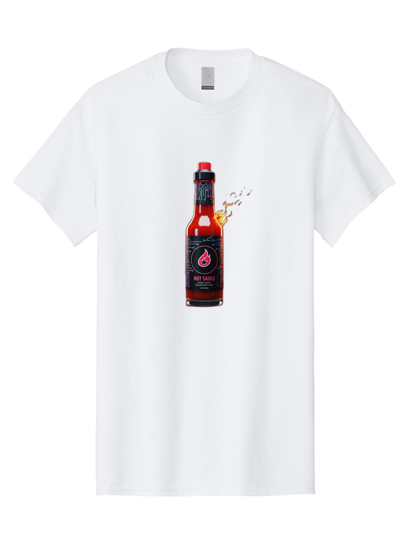 Hot-Sauce-5 Men'S Graphic Tee, 100% Cotton, Comfortable Casual Summer Wear, Machine Washable, Hot Sauce Bottle, Spicy Condiment, Chili Pepper Sauce, Fiery Flavor, Red Sauce, Black Label, Circuit Design, Flames Baa817 11