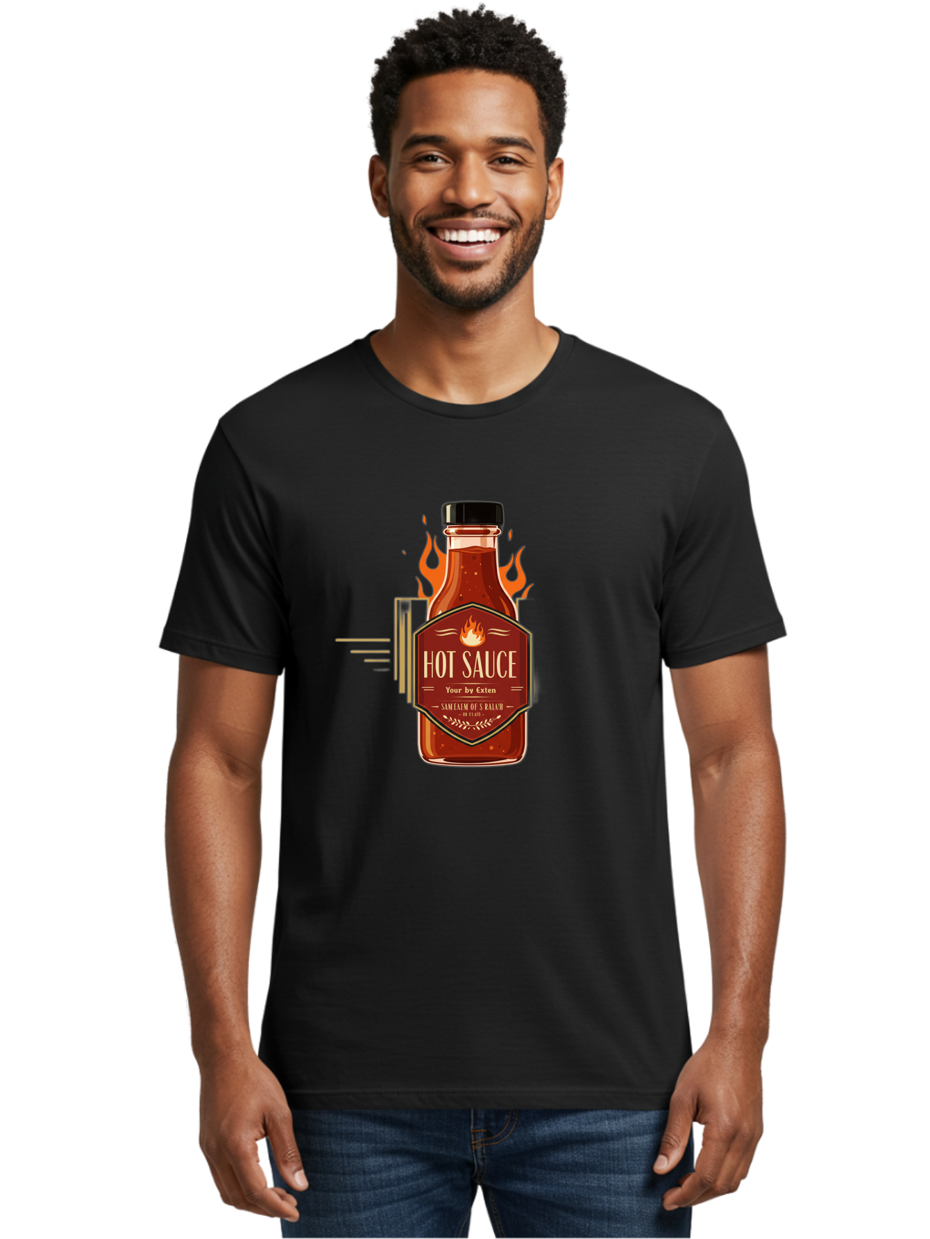 Hot-Sauce-9 Men'S Graphic Tee, 100% Cotton, Comfortable Casual Summer Wear, Machine Washable, Hot Sauce Bottle, Fiery Condiment, Spicy Food, Flavorful Sauce, Condiment Design, Graphic Label, Kitchen Essentials, Chili Peppers, Flavor Enhancer Baa821 4