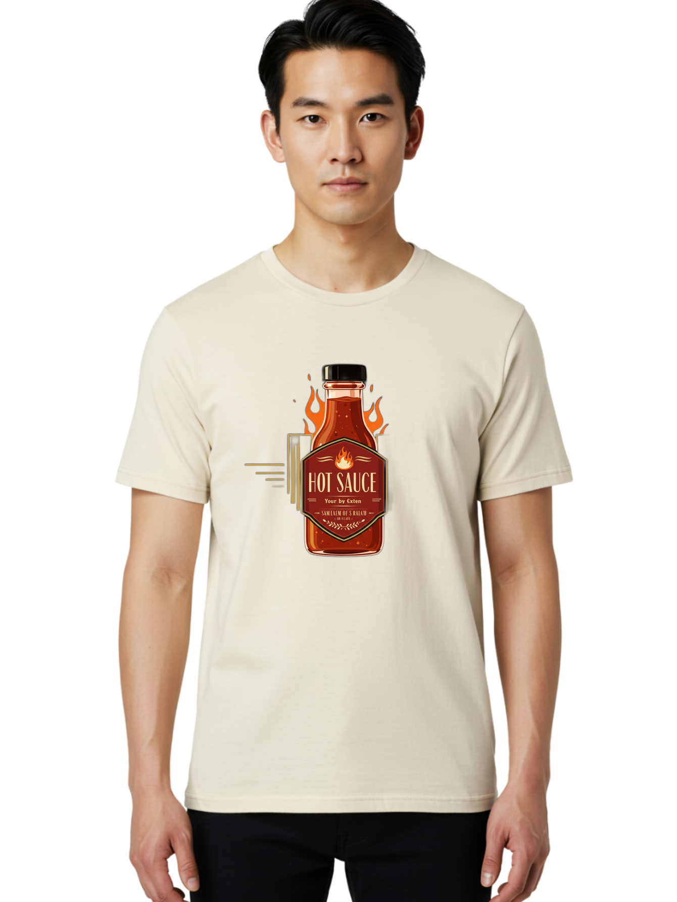 Hot-Sauce-9 Men'S Graphic Tee, 100% Cotton, Comfortable Casual Summer Wear, Machine Washable, Hot Sauce Bottle, Fiery Condiment, Spicy Food, Flavorful Sauce, Condiment Design, Graphic Label, Kitchen Essentials, Chili Peppers, Flavor Enhancer Baa821 30