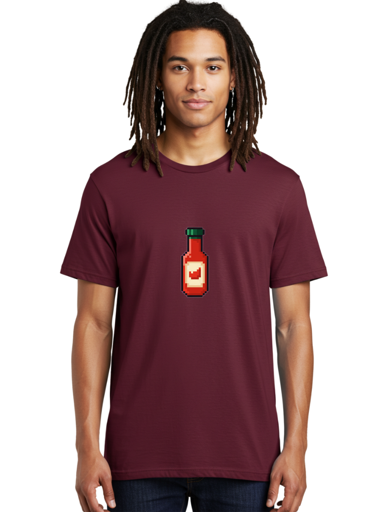 Hot-Sauce-Bottle-4 Men'S Graphic Tee, 100% Cotton, Comfortable Casual Summer Wear, Machine Washable, Hot Sauce, Condiment, Spicy Food, Red Sauce, Pixel Art, Digital Illustration, 8-Bit Style, Retro Gaming Aesthetic Baa828 18