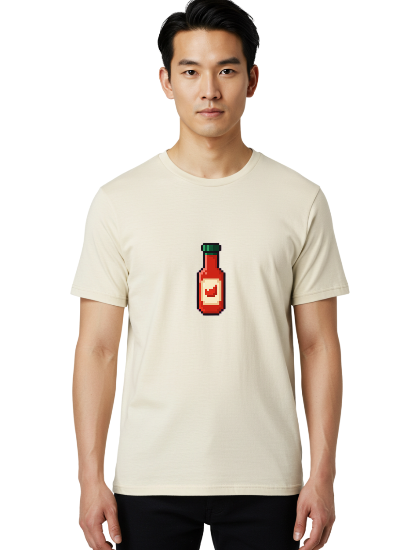 Hot-Sauce-Bottle-4 Men'S Graphic Tee, 100% Cotton, Comfortable Casual Summer Wear, Machine Washable, Hot Sauce, Condiment, Spicy Food, Red Sauce, Pixel Art, Digital Illustration, 8-Bit Style, Retro Gaming Aesthetic Baa828 14