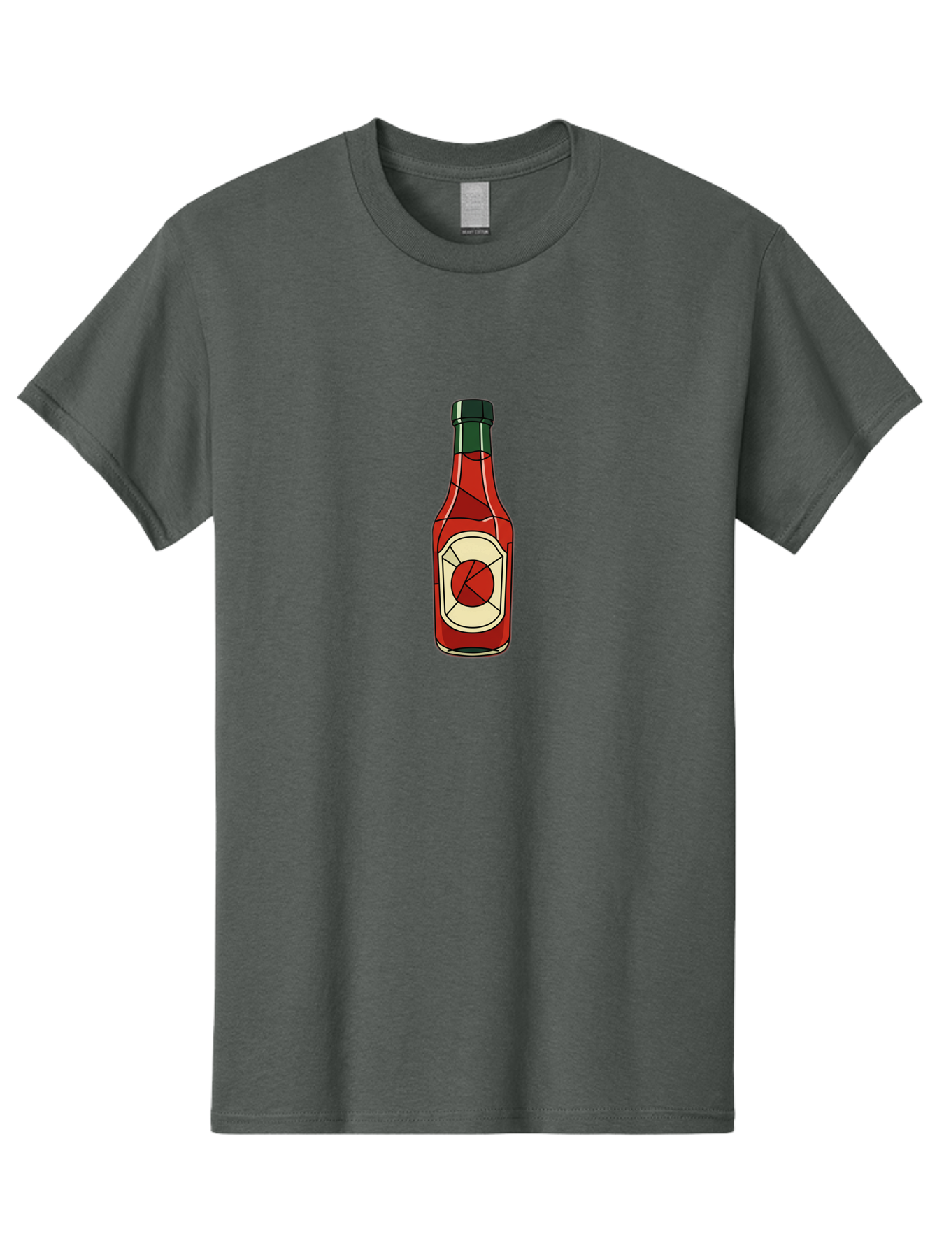 Hot-Sauce-Bottle-5 Men'S Graphic Tee, 100% Cotton, Comfortable Casual Summer Wear, Machine Washable, Hot Sauce Bottle, Spicy Condiment, Red Liquid, Black Cap, Geometric Design, Minimalist Illustration, Cartoon Style, Food Seasoning Baa829 15