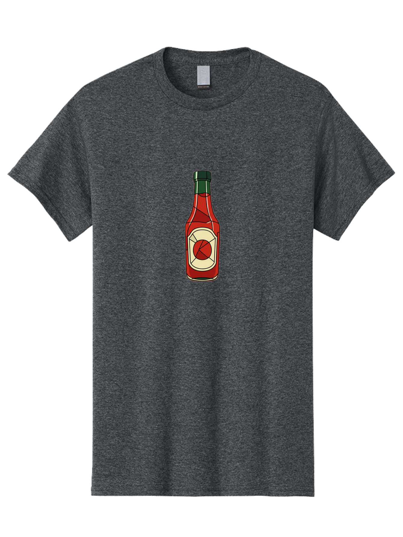 Hot-Sauce-Bottle-5 Men'S Graphic Tee, 100% Cotton, Comfortable Casual Summer Wear, Machine Washable, Hot Sauce Bottle, Spicy Condiment, Red Liquid, Black Cap, Geometric Design, Minimalist Illustration, Cartoon Style, Food Seasoning Baa829 17