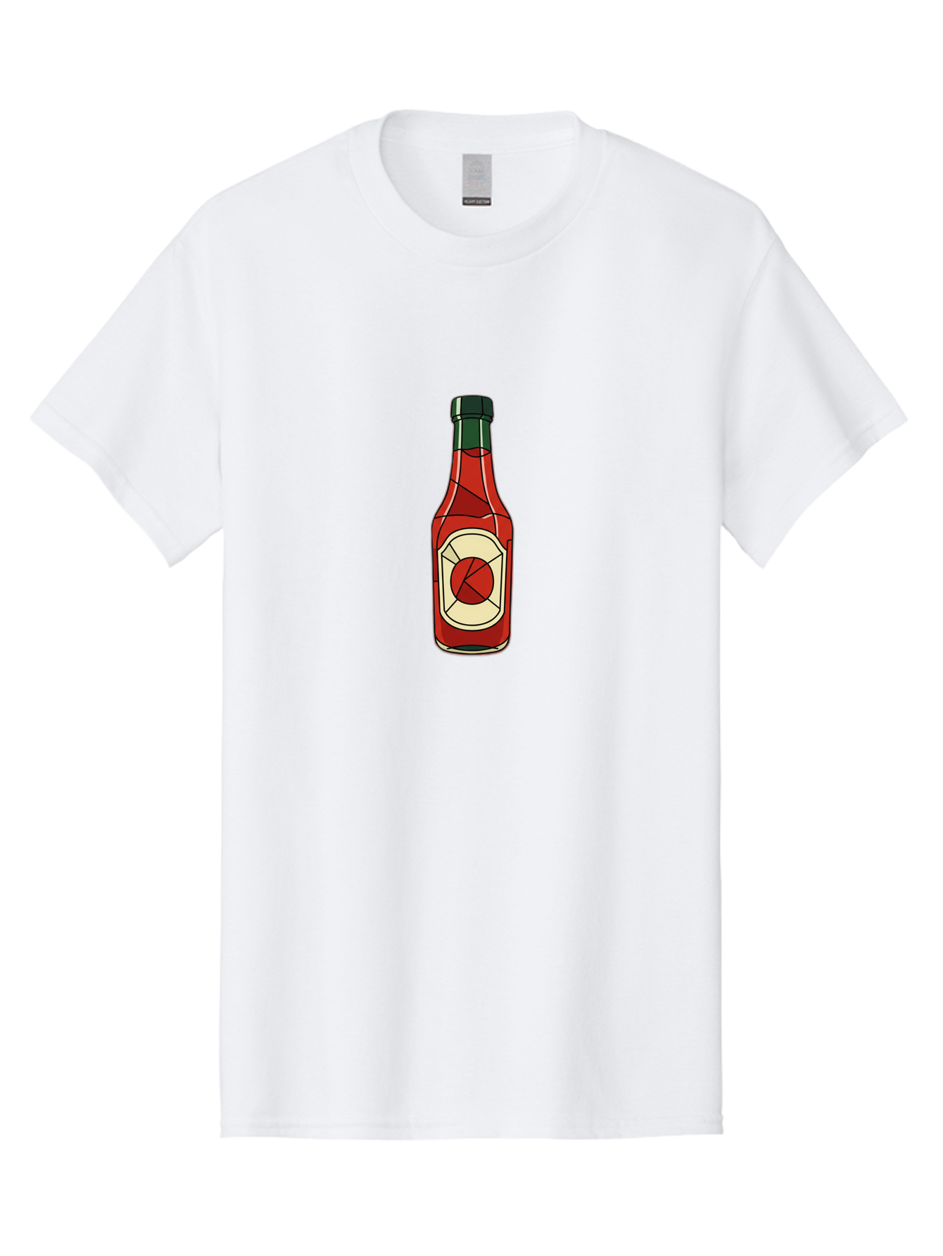 Hot-Sauce-Bottle-5 Men'S Graphic Tee, 100% Cotton, Comfortable Casual Summer Wear, Machine Washable, Hot Sauce Bottle, Spicy Condiment, Red Liquid, Black Cap, Geometric Design, Minimalist Illustration, Cartoon Style, Food Seasoning Baa829 25