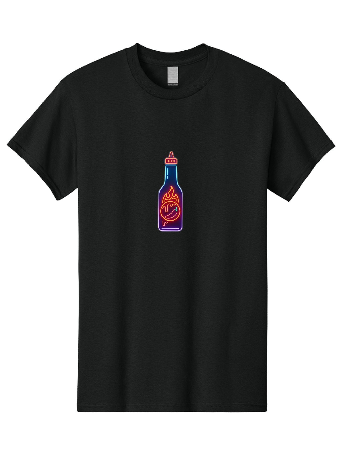 Hot-Sauce-Bottle-8 Men'S Graphic Tee, 100% Cotton, Comfortable Casual Summer Wear, Machine Washable, Hot Sauce Bottle, Spicy Condiment, Chili Pepper, Hot Sauce, Spicy Food, Cooking Ingredient, Cartoon Graphic, Vibrant Design, Neon Outline, Baa832 7