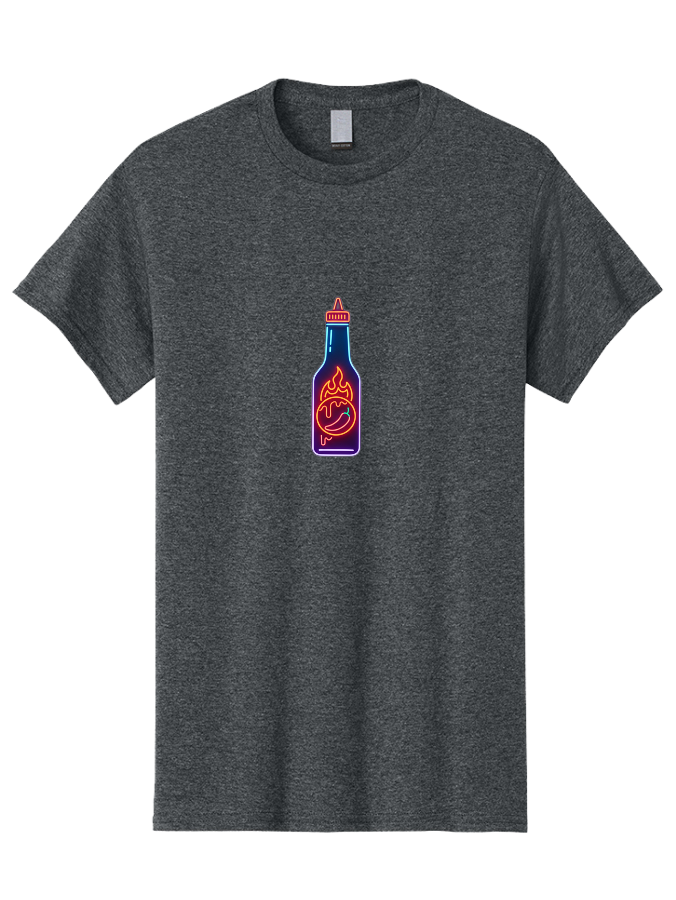Hot-Sauce-Bottle-8 Men'S Graphic Tee, 100% Cotton, Comfortable Casual Summer Wear, Machine Washable, Hot Sauce Bottle, Spicy Condiment, Chili Pepper, Hot Sauce, Spicy Food, Cooking Ingredient, Cartoon Graphic, Vibrant Design, Neon Outline, Baa832 23