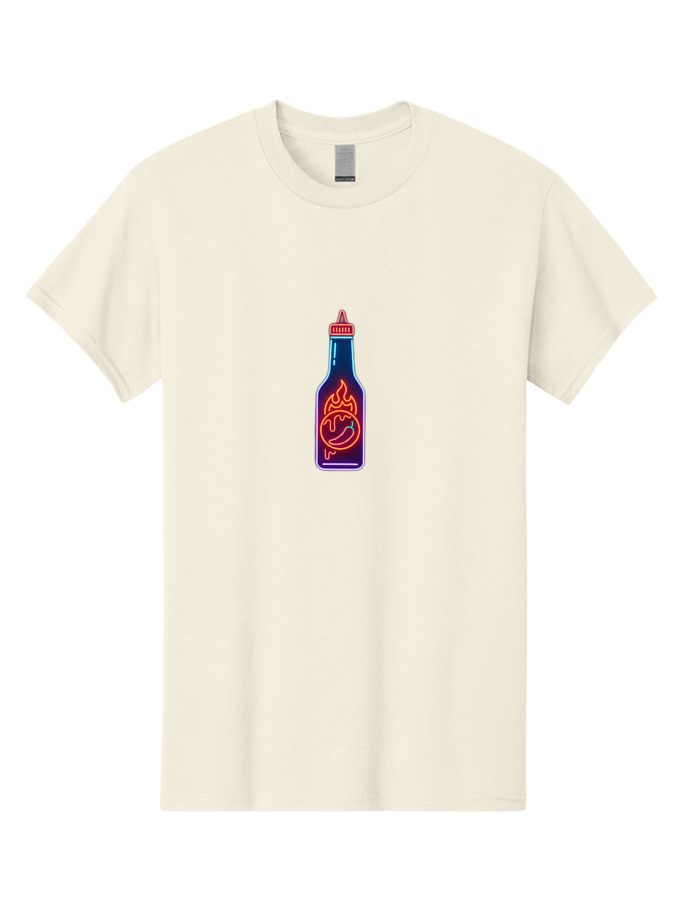 Hot-Sauce-Bottle-8 Men'S Graphic Tee, 100% Cotton, Comfortable Casual Summer Wear, Machine Washable, Hot Sauce Bottle, Spicy Condiment, Chili Pepper, Hot Sauce, Spicy Food, Cooking Ingredient, Cartoon Graphic, Vibrant Design, Neon Outline, Baa832 15