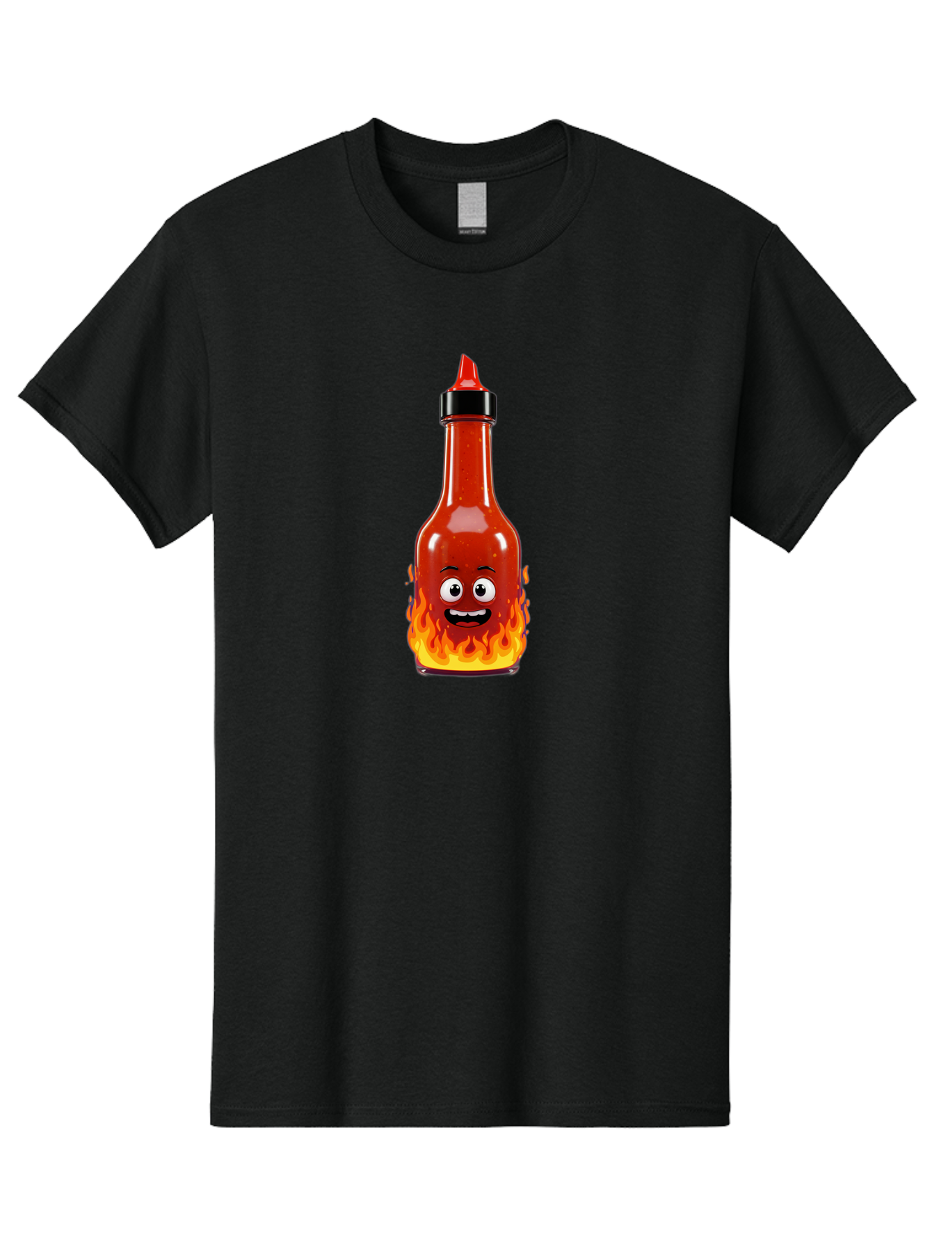 Hot-Sauce-Bottle Men'S Graphic Tee, 100% Cotton, Comfortable Casual Summer Wear, Machine Washable, Hot Sauce Bottle, Cartoon Character, Happy Face, Flames, Spicy Food, Condiment, Cartoon Illustration, Vibrant Colors, Playful Design, Baa835 25