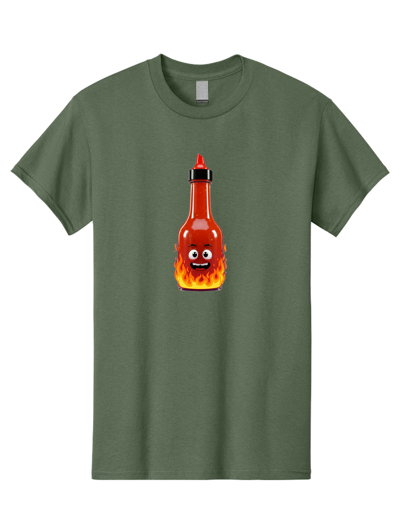 Hot-Sauce-Bottle Men'S Graphic Tee, 100% Cotton, Comfortable Casual Summer Wear, Machine Washable, Hot Sauce Bottle, Cartoon Character, Happy Face, Flames, Spicy Food, Condiment, Cartoon Illustration, Vibrant Colors, Playful Design, Baa835 17