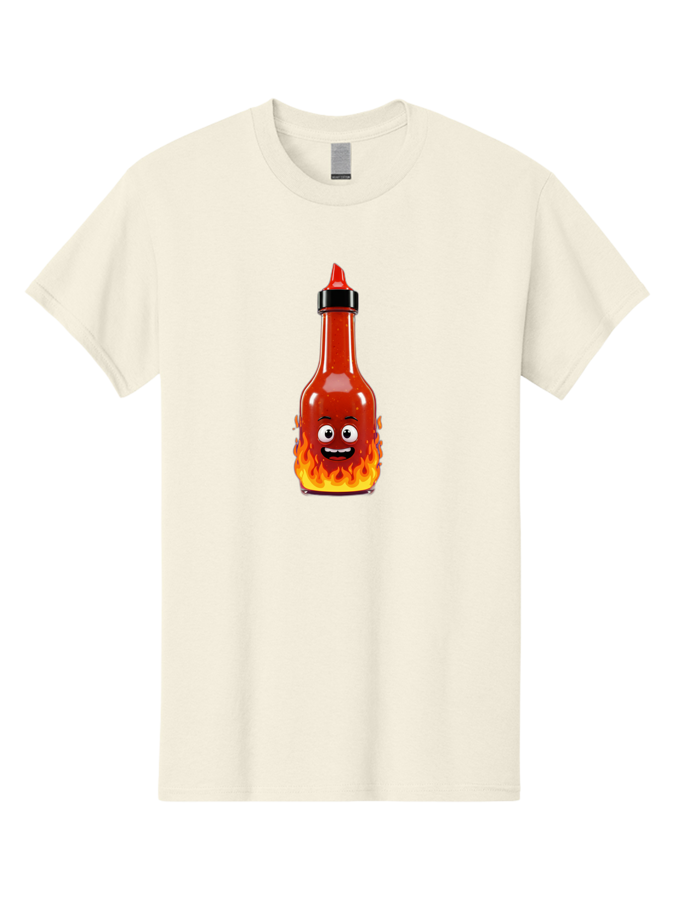 Hot-Sauce-Bottle Men'S Graphic Tee, 100% Cotton, Comfortable Casual Summer Wear, Machine Washable, Hot Sauce Bottle, Cartoon Character, Happy Face, Flames, Spicy Food, Condiment, Cartoon Illustration, Vibrant Colors, Playful Design, Baa835 19
