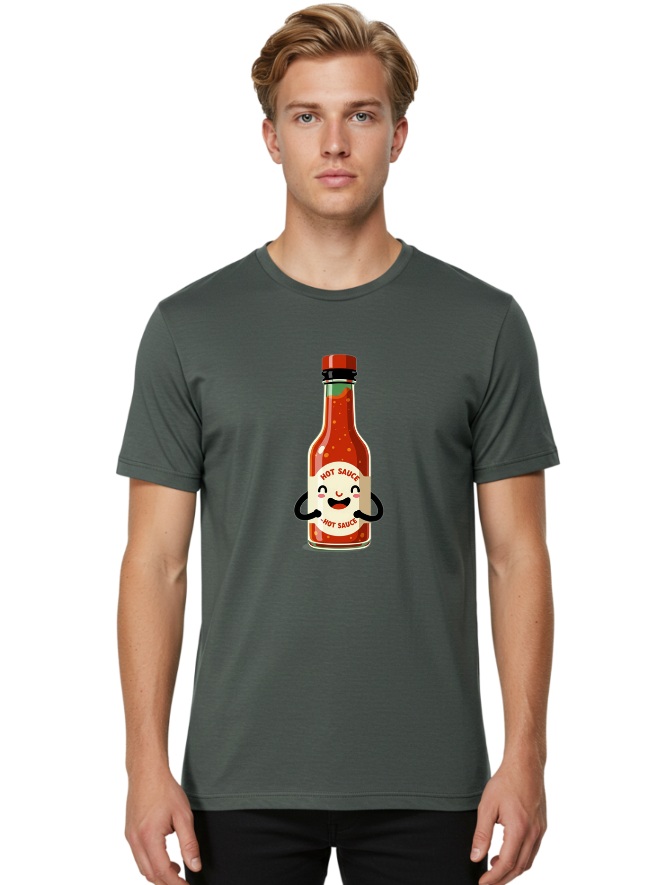 Hot-Sauce Men'S Graphic Tee, 100% Cotton, Comfortable Casual Summer Wear, Machine Washable, Hot Sauce Bottle With A Face, Cartoon Character, Condiment Packaging, Spicy Food, Kawaii Art Style, Playful Design, Sauce Container Baa836 8