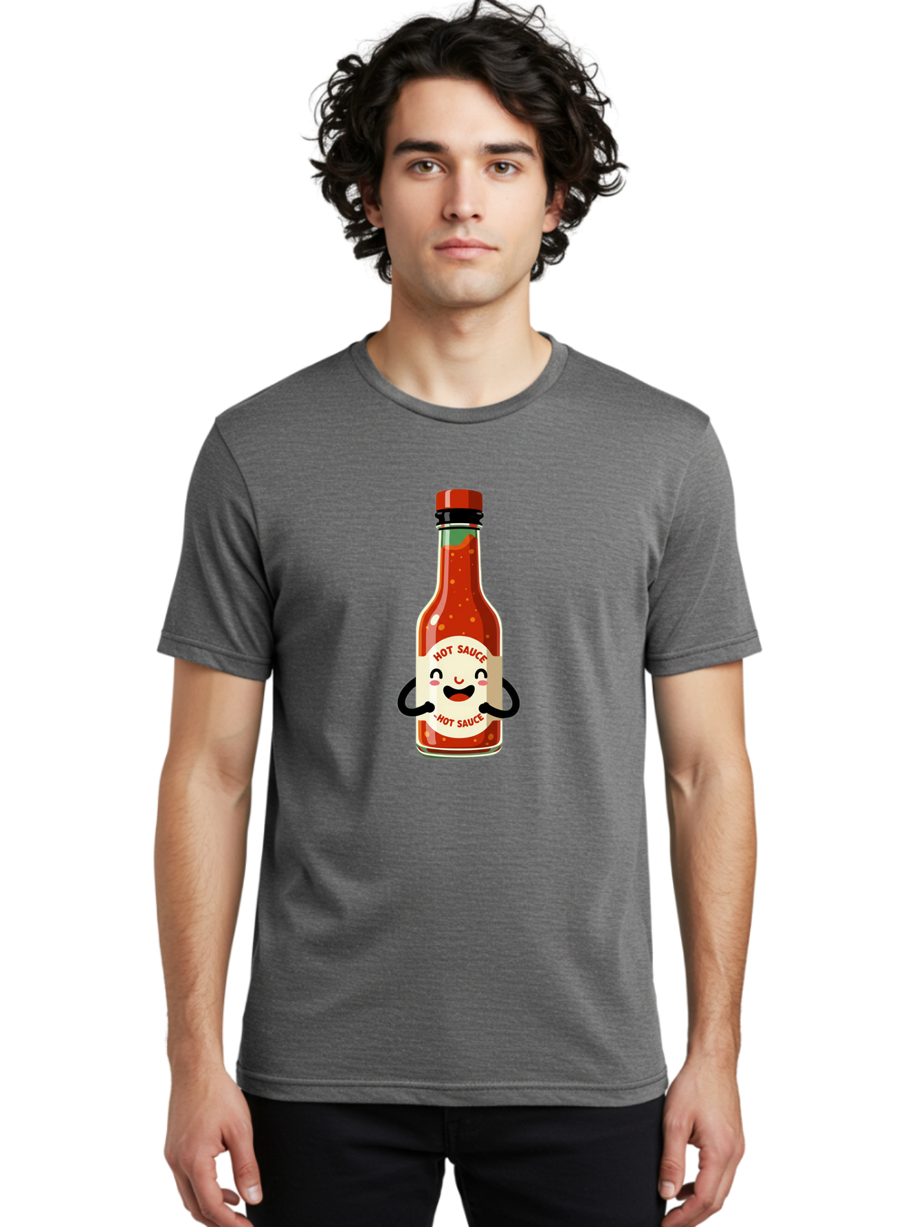 Hot-Sauce Men'S Graphic Tee, 100% Cotton, Comfortable Casual Summer Wear, Machine Washable, Hot Sauce Bottle With A Face, Cartoon Character, Condiment Packaging, Spicy Food, Kawaii Art Style, Playful Design, Sauce Container Baa836 24