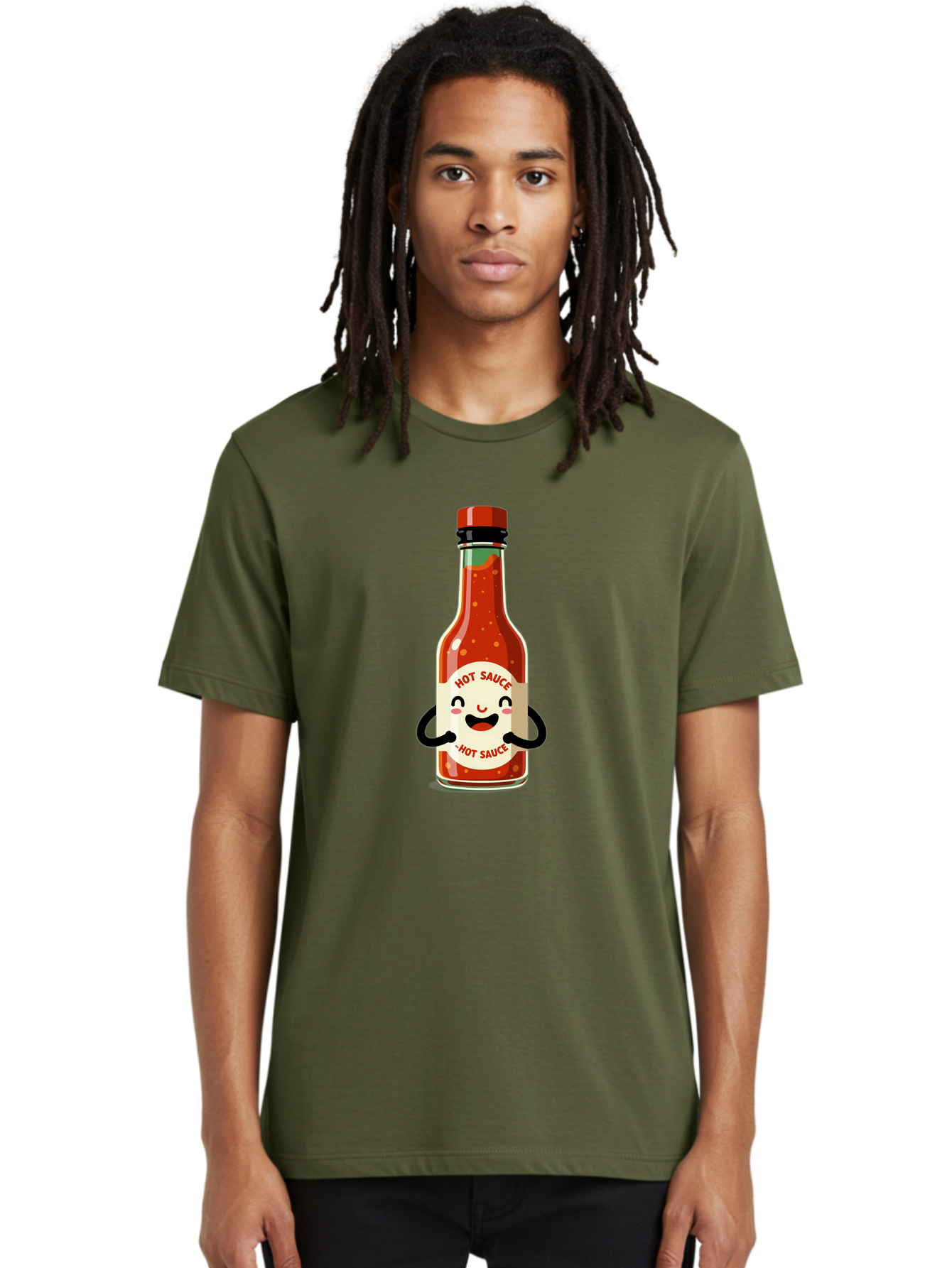 Hot-Sauce Men'S Graphic Tee, 100% Cotton, Comfortable Casual Summer Wear, Machine Washable, Hot Sauce Bottle With A Face, Cartoon Character, Condiment Packaging, Spicy Food, Kawaii Art Style, Playful Design, Sauce Container Baa836 22
