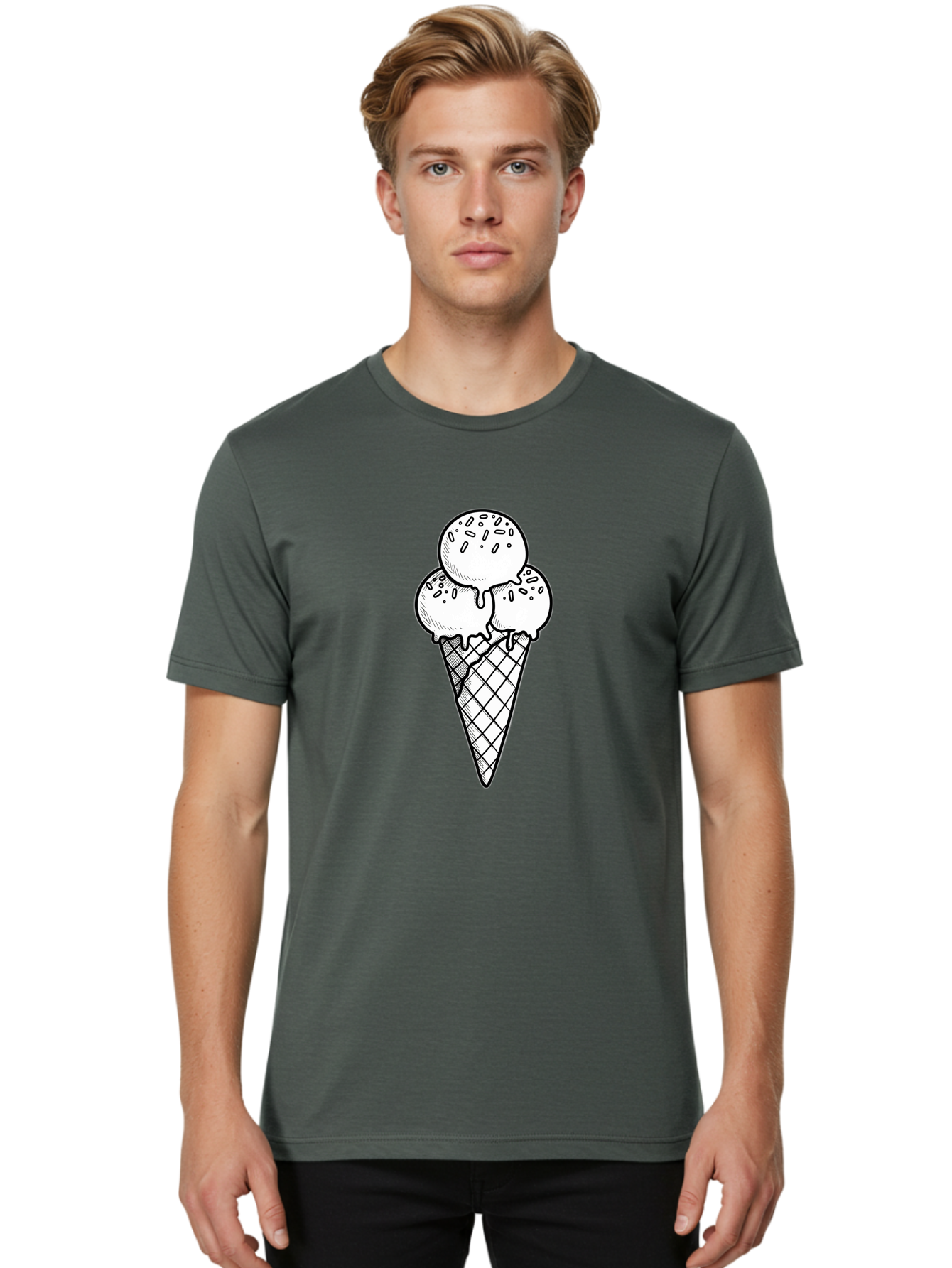 Ice-Cream-Cone-13 Men'S Graphic Tee, 100% Cotton, Comfortable Casual Summer Wear, Machine Washable, Ice Cream Cone, Three Scoops, Melting Ice Cream, Sweet Treats, Dessert Ideas, Ice Cream Lovers, Hand-Drawn Illustration, Sprinkles, Waffle Cone Baa858 10