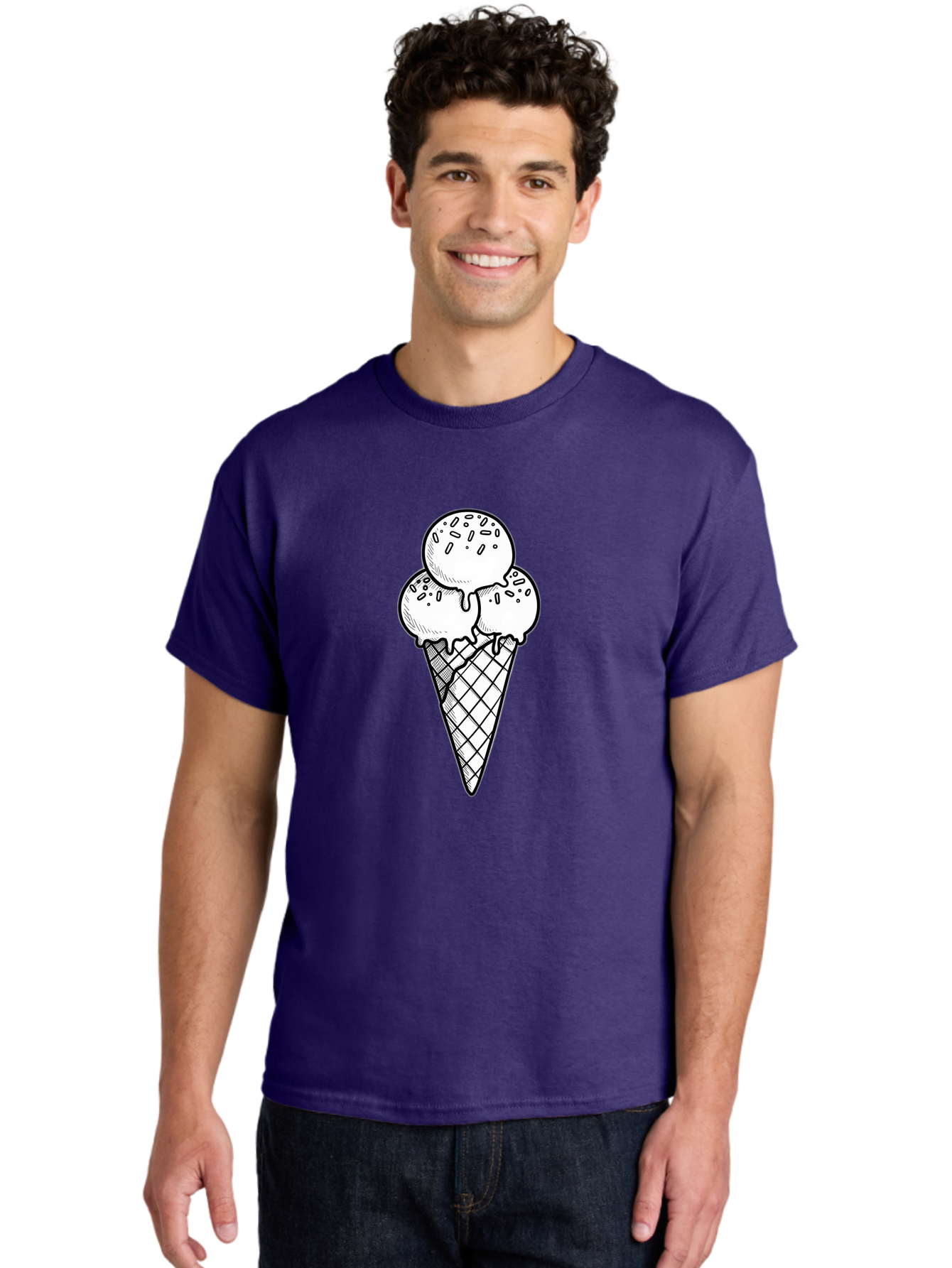 Ice-Cream-Cone-13 Men'S Graphic Tee, 100% Cotton, Comfortable Casual Summer Wear, Machine Washable, Ice Cream Cone, Three Scoops, Melting Ice Cream, Sweet Treats, Dessert Ideas, Ice Cream Lovers, Hand-Drawn Illustration, Sprinkles, Waffle Cone Baa858 4