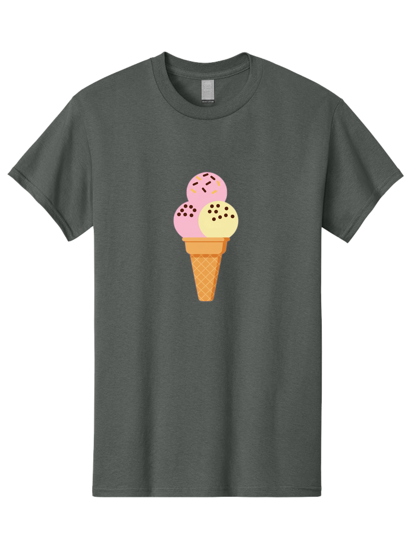 Ice-Cream-Cone-15 Men'S Graphic Tee, 100% Cotton, Comfortable Casual Summer Wear, Machine Washable, Ice Cream Cone, Three Scoops, Pink And Yellow Ice Cream, Chocolate Chips, Sprinkles, Frozen Dessert, Sweet Treat, Dessert Lover, Baa860 7